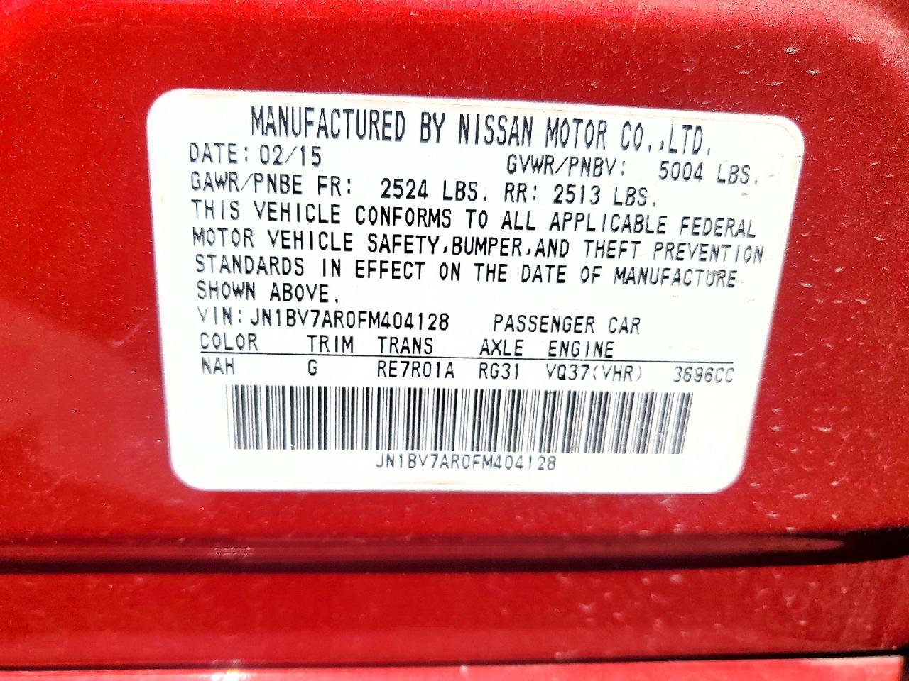 2015 Infiniti Q50 Sport Red vin: JN1BV7AR0FM404128