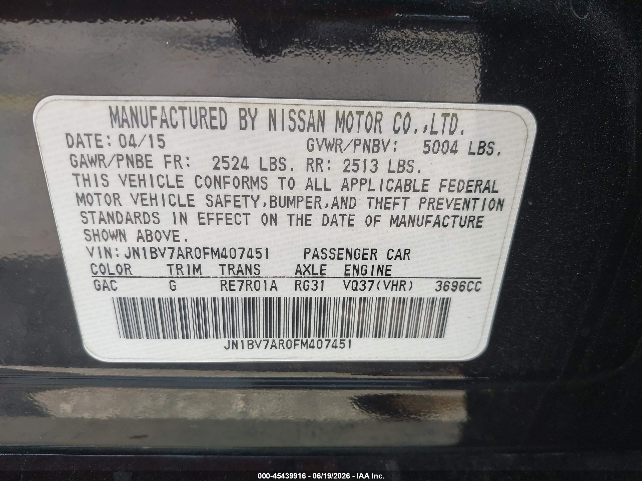 2015 Infiniti Q50 Premium Black vin: JN1BV7AR0FM407451