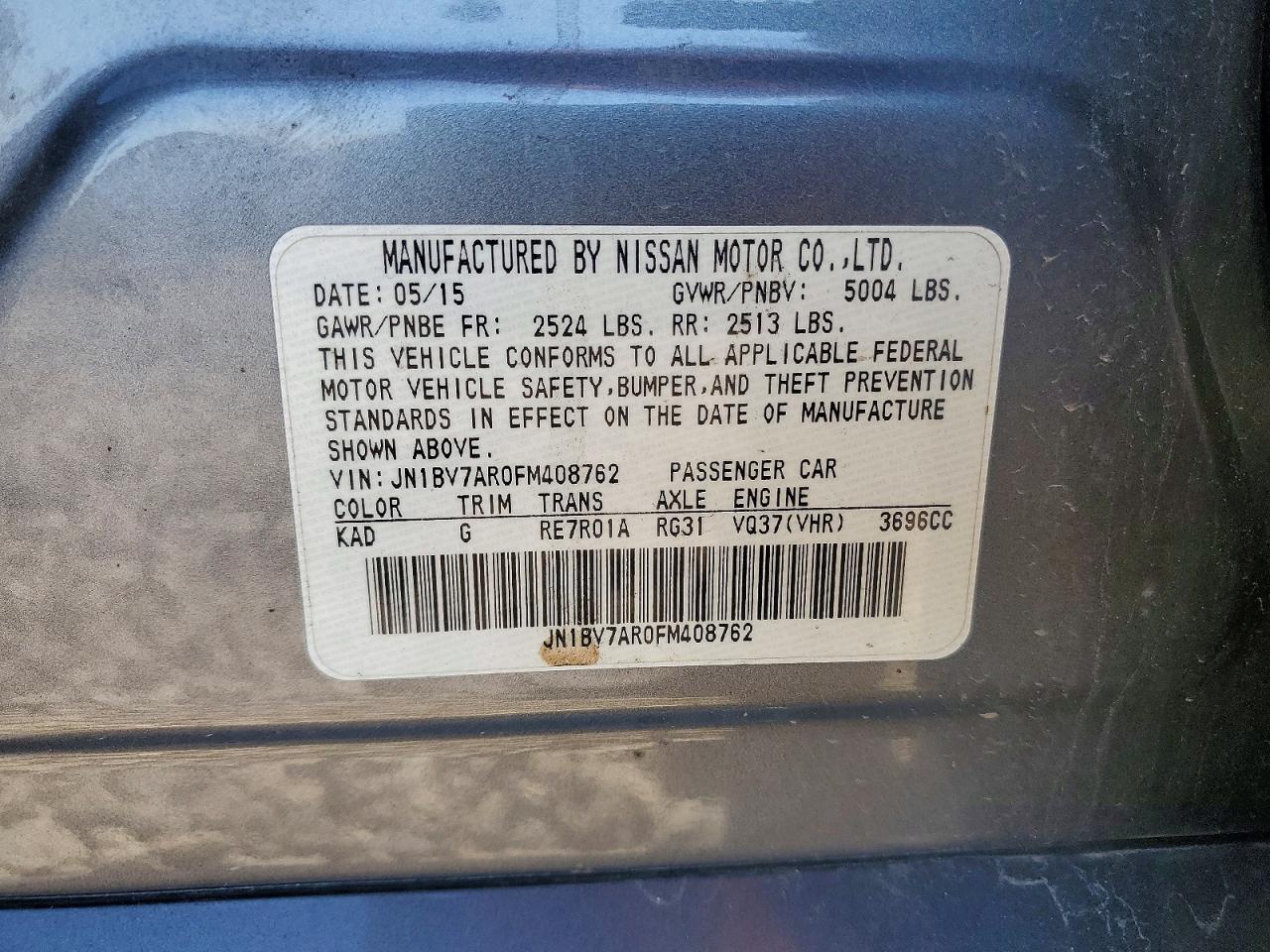 2015 Infiniti Q50 Premium Gray vin: JN1BV7AR0FM408762