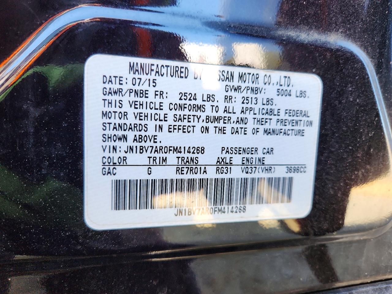 2015 Infiniti Q50 Premium Black vin: JN1BV7AR0FM414268