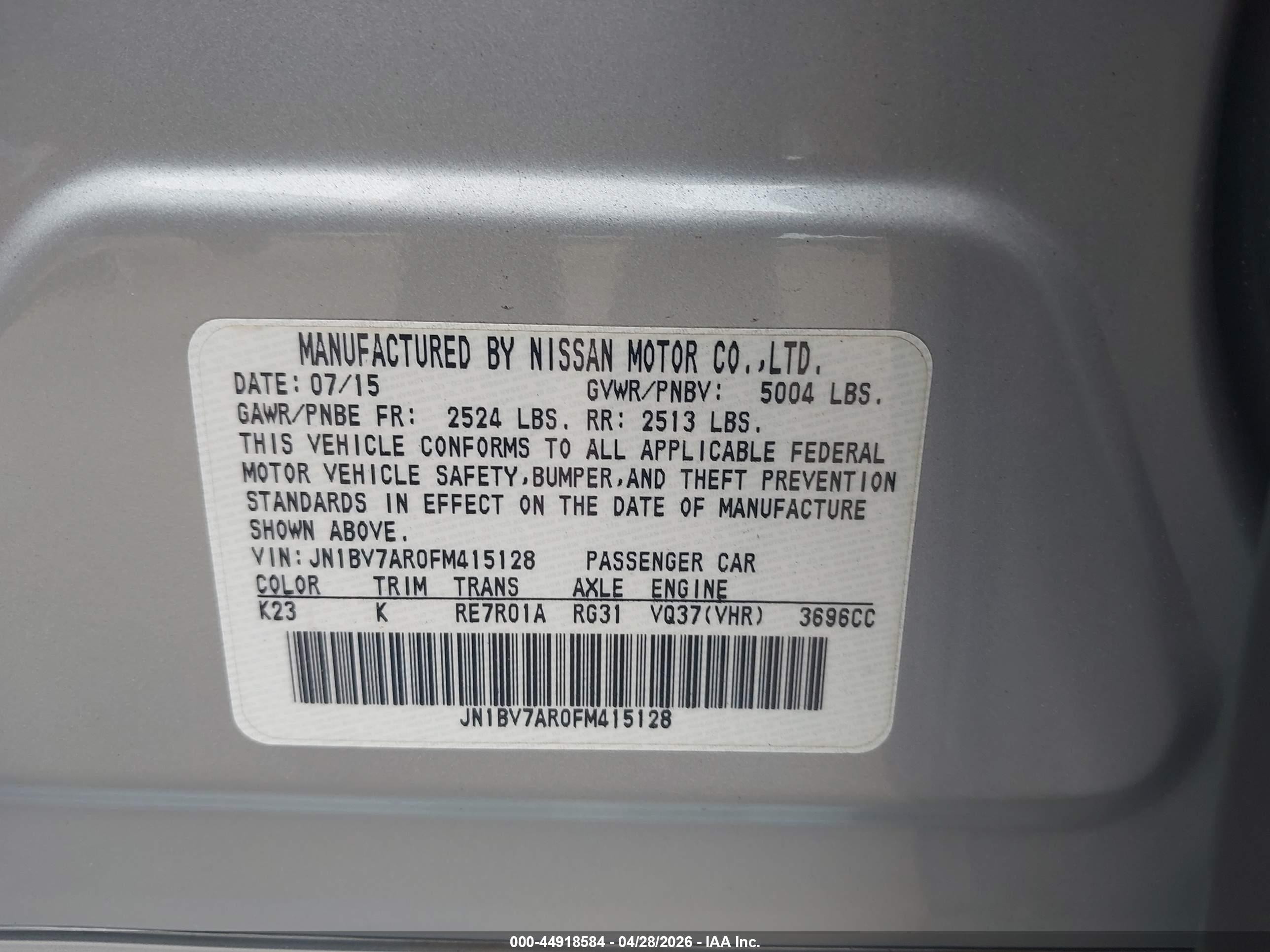 2015 Infiniti Q50 Premium Silver vin: JN1BV7AR0FM415128