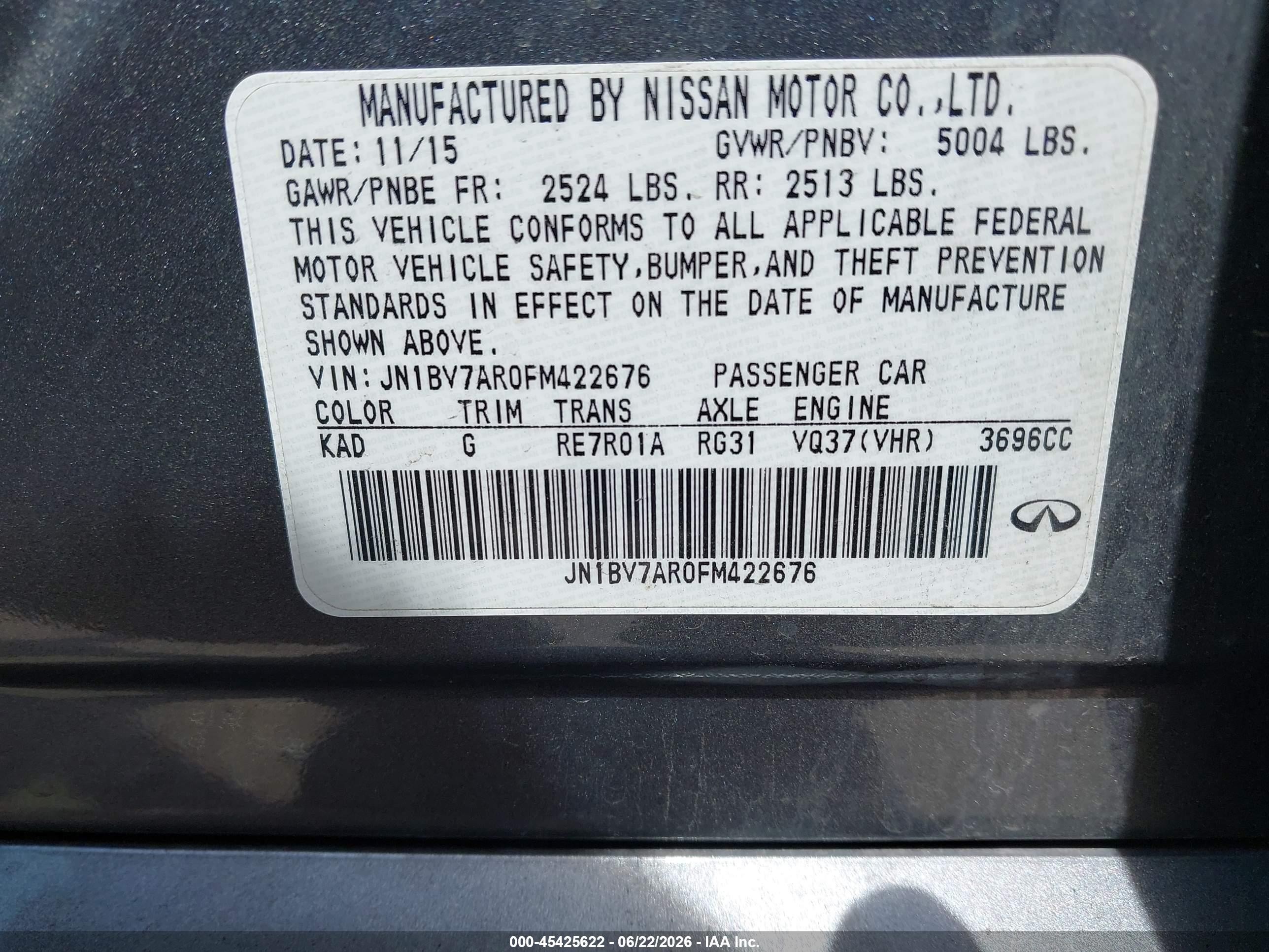 2015 Infiniti Q50 Premium Gray vin: JN1BV7AR0FM422676