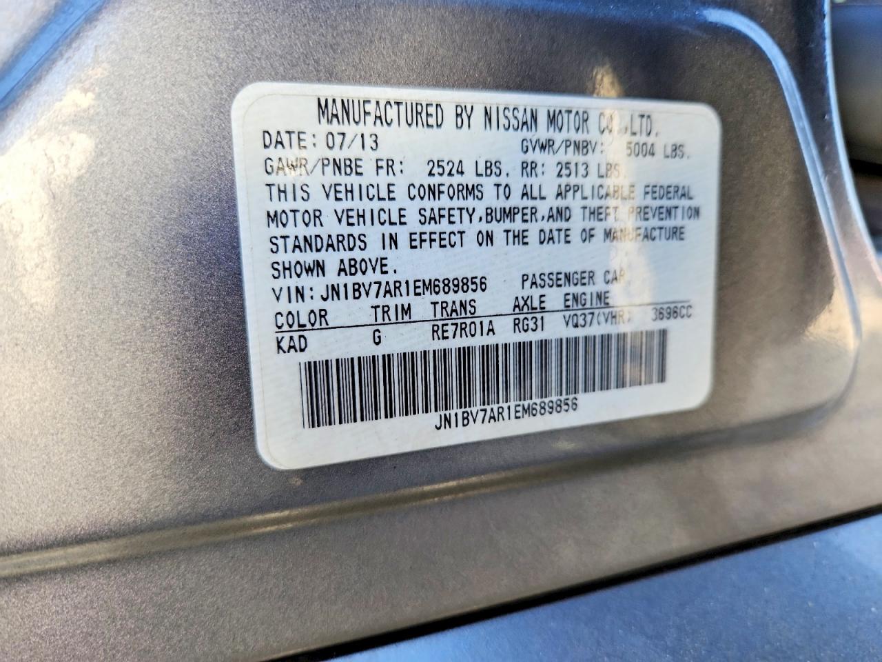 2014 Infiniti Q50 Sport Gray vin: JN1BV7AR1EM689856