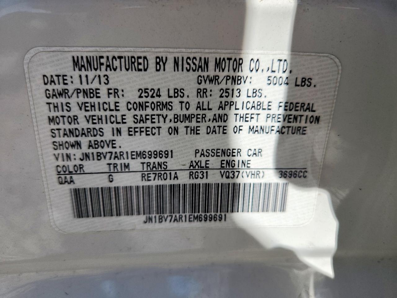 2014 Infiniti Q50 Sport White vin: JN1BV7AR1EM699691