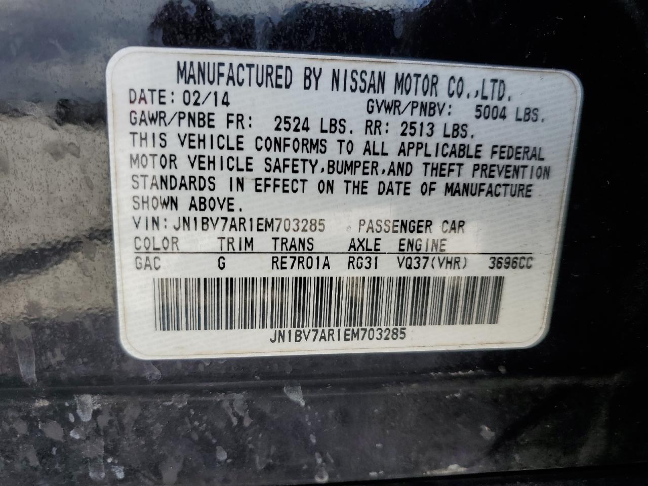 2014 Infiniti Q50 Base Black vin: JN1BV7AR1EM703285