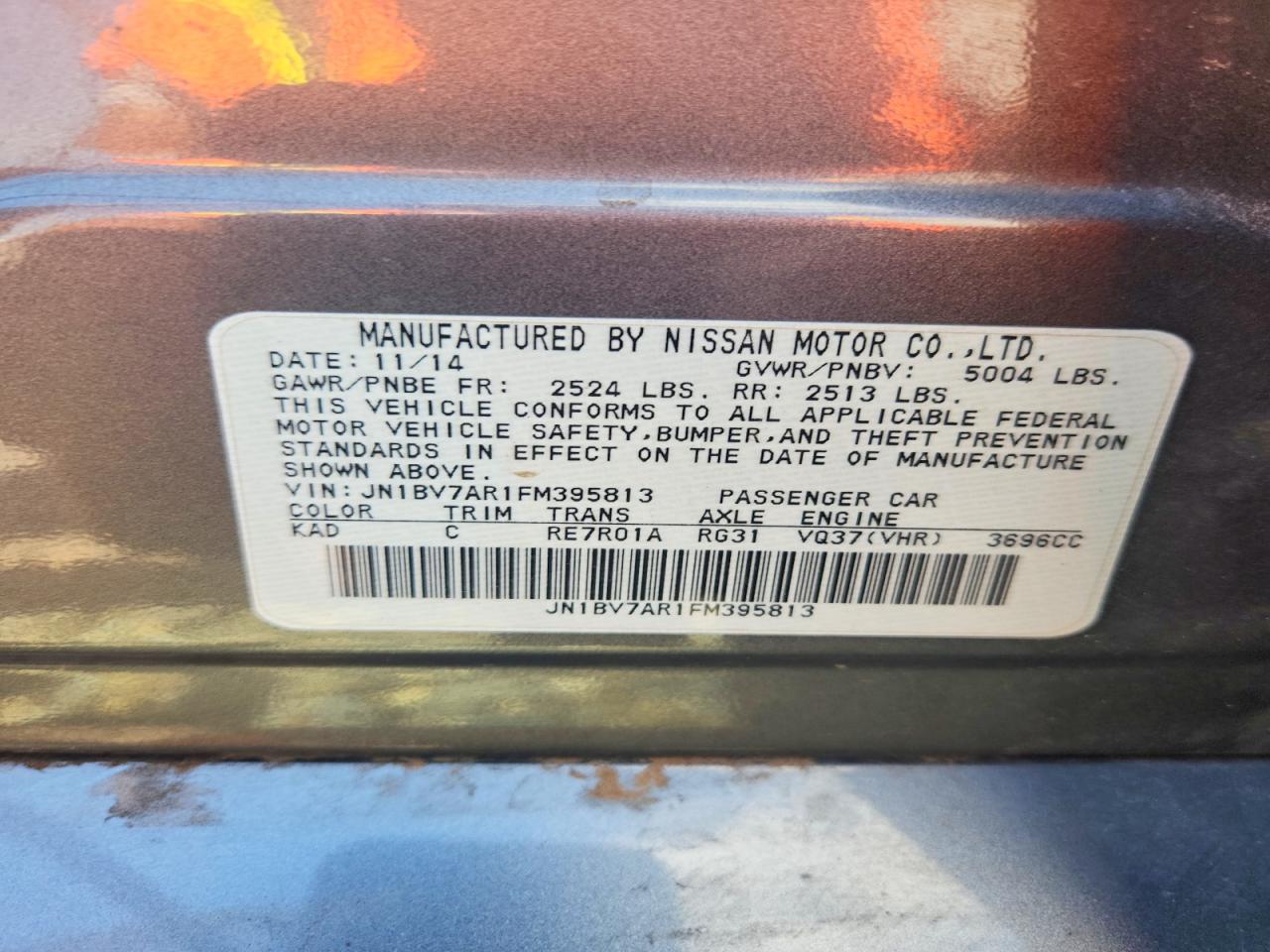 2015 Infiniti Q50 Premium Silver vin: JN1BV7AR1FM395813