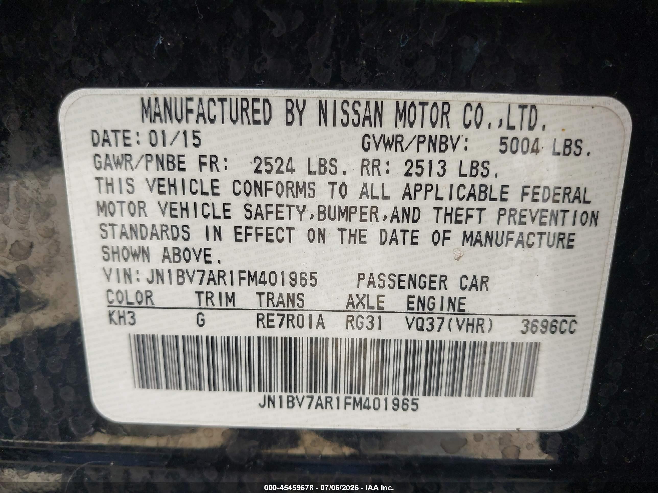 2015 Infiniti Q50 Premium Black vin: JN1BV7AR1FM401965