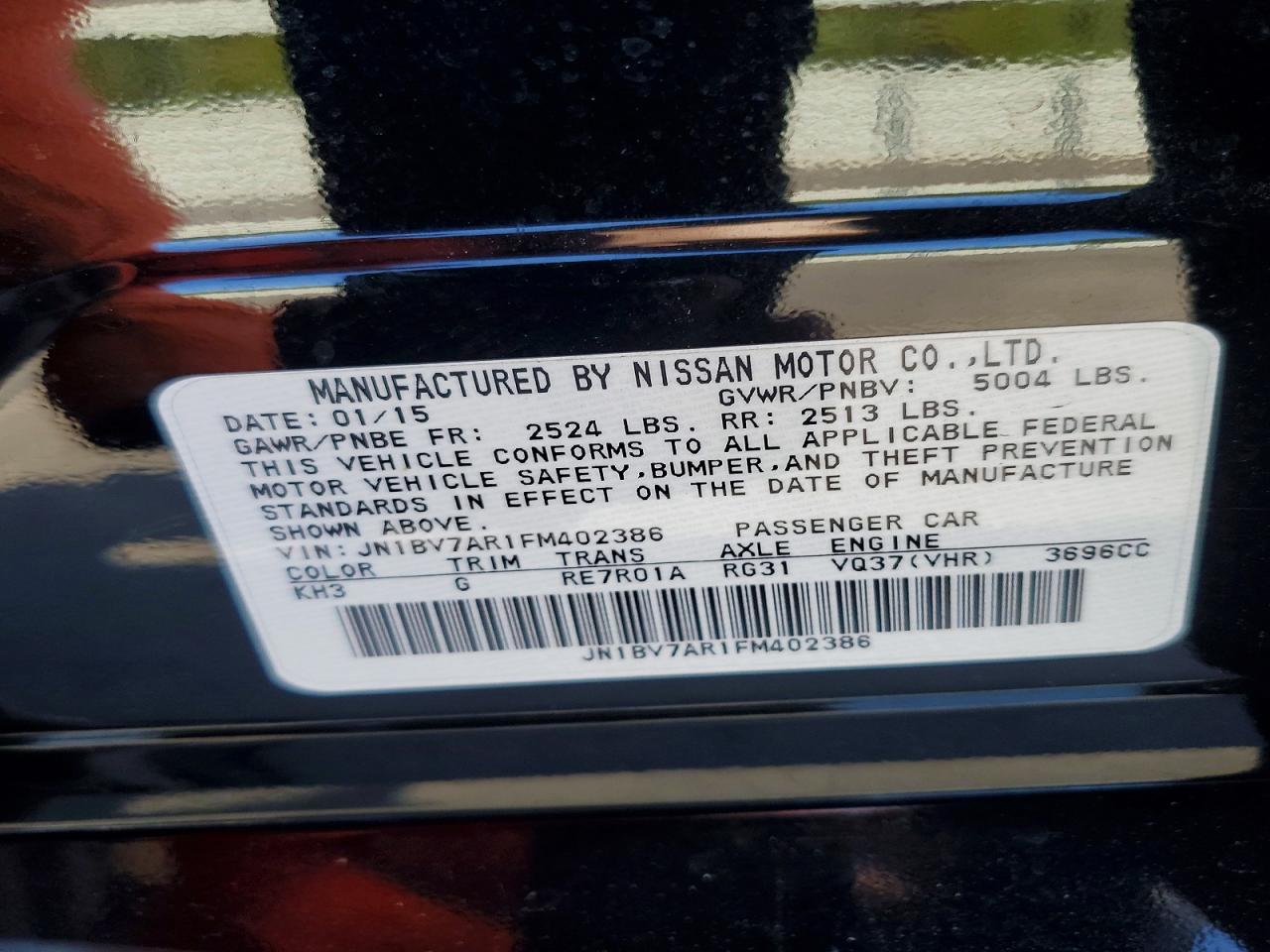 2015 Infiniti Q50 Black vin: JN1BV7AR1FM402386