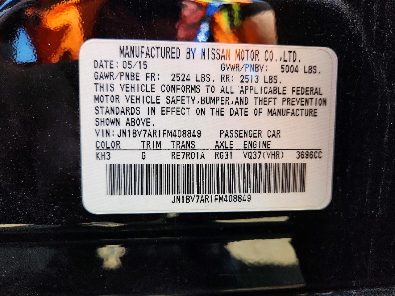 2015 Infiniti Q50 Premium Black vin: JN1BV7AR1FM408849