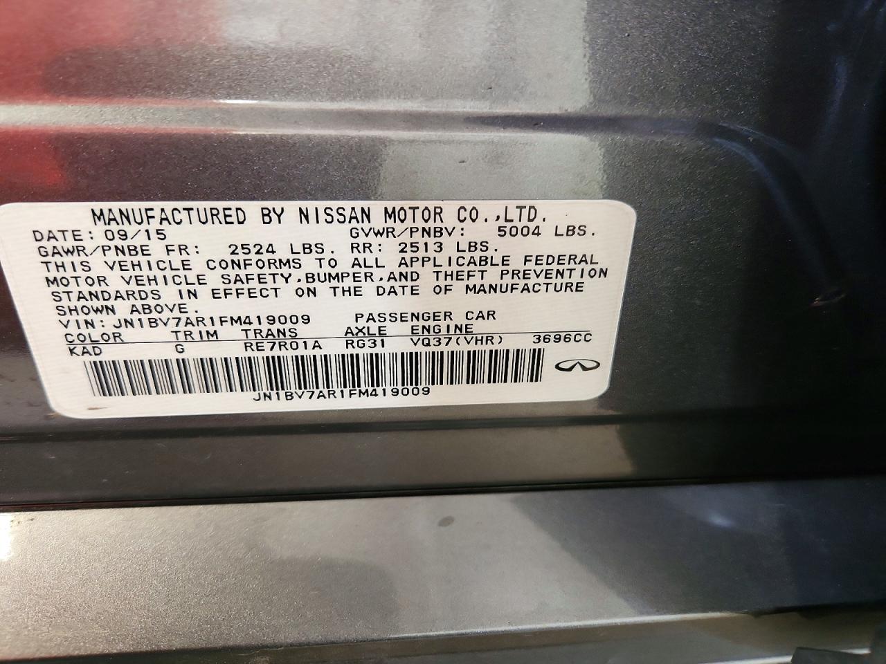 2015 Infiniti Q50 Premium Silver vin: JN1BV7AR1FM419009