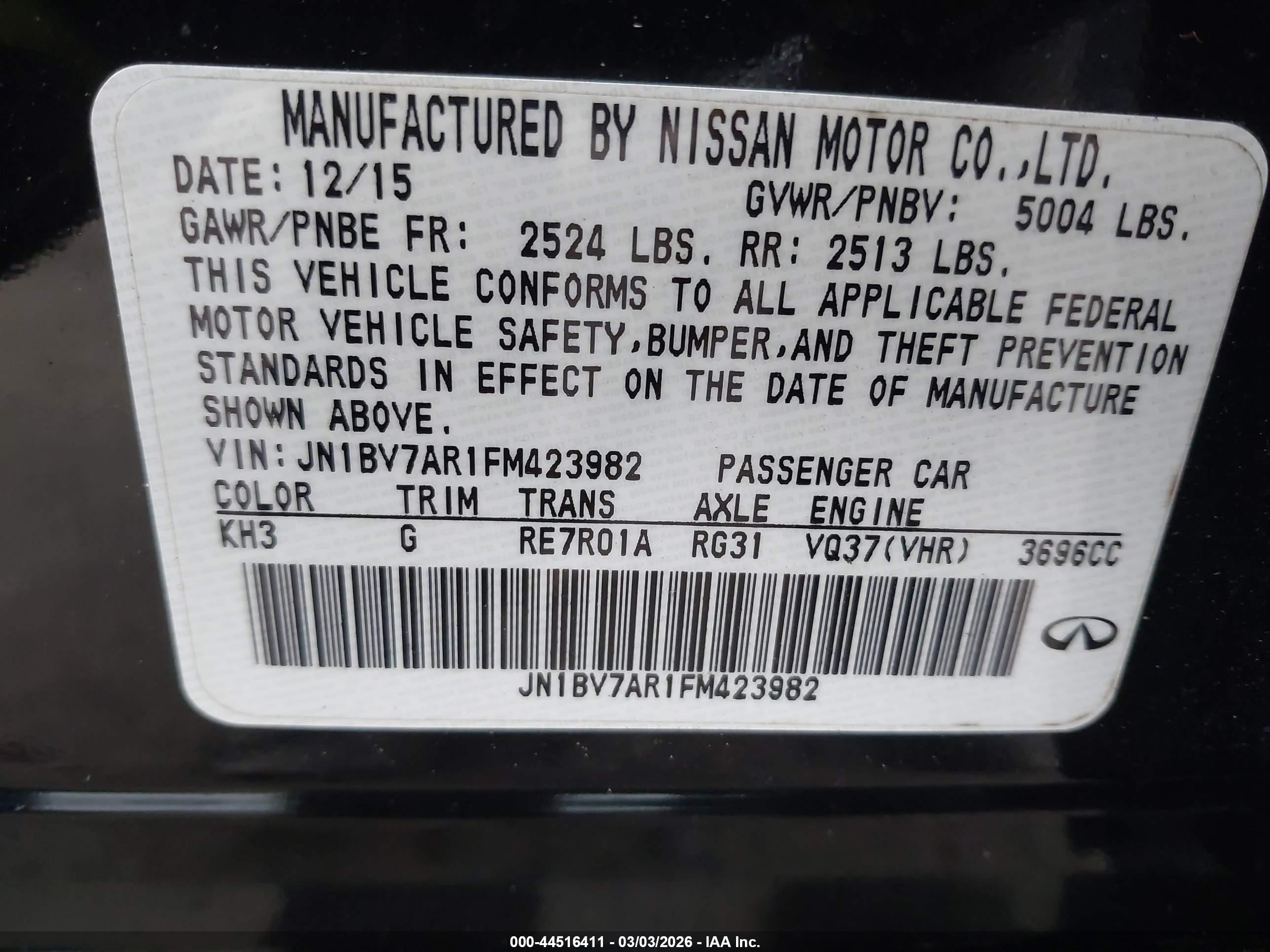 2015 Infiniti Q50 Premium Black vin: JN1BV7AR1FM423982