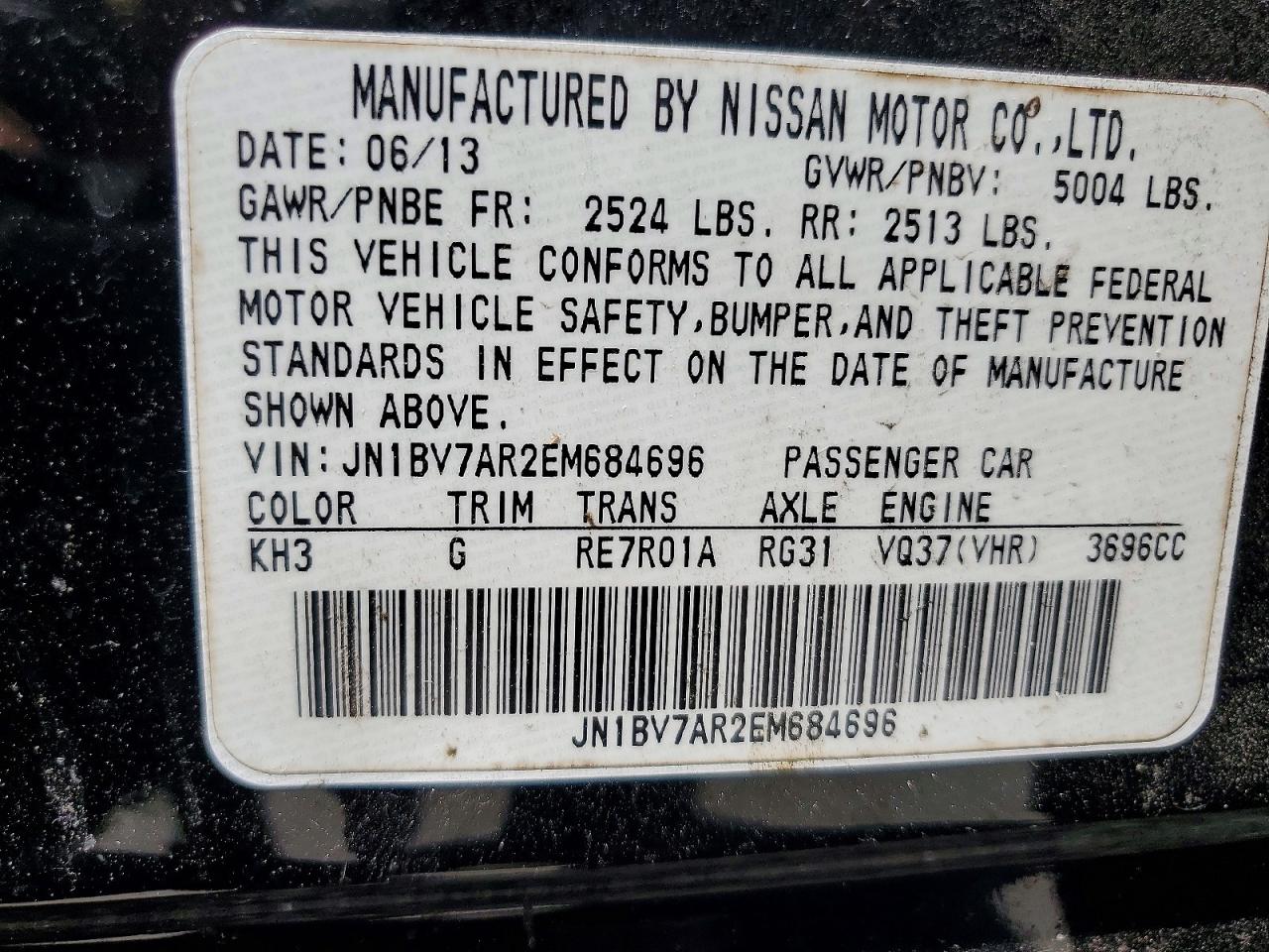 2014 Infiniti Q50 Base Black vin: JN1BV7AR2EM684696