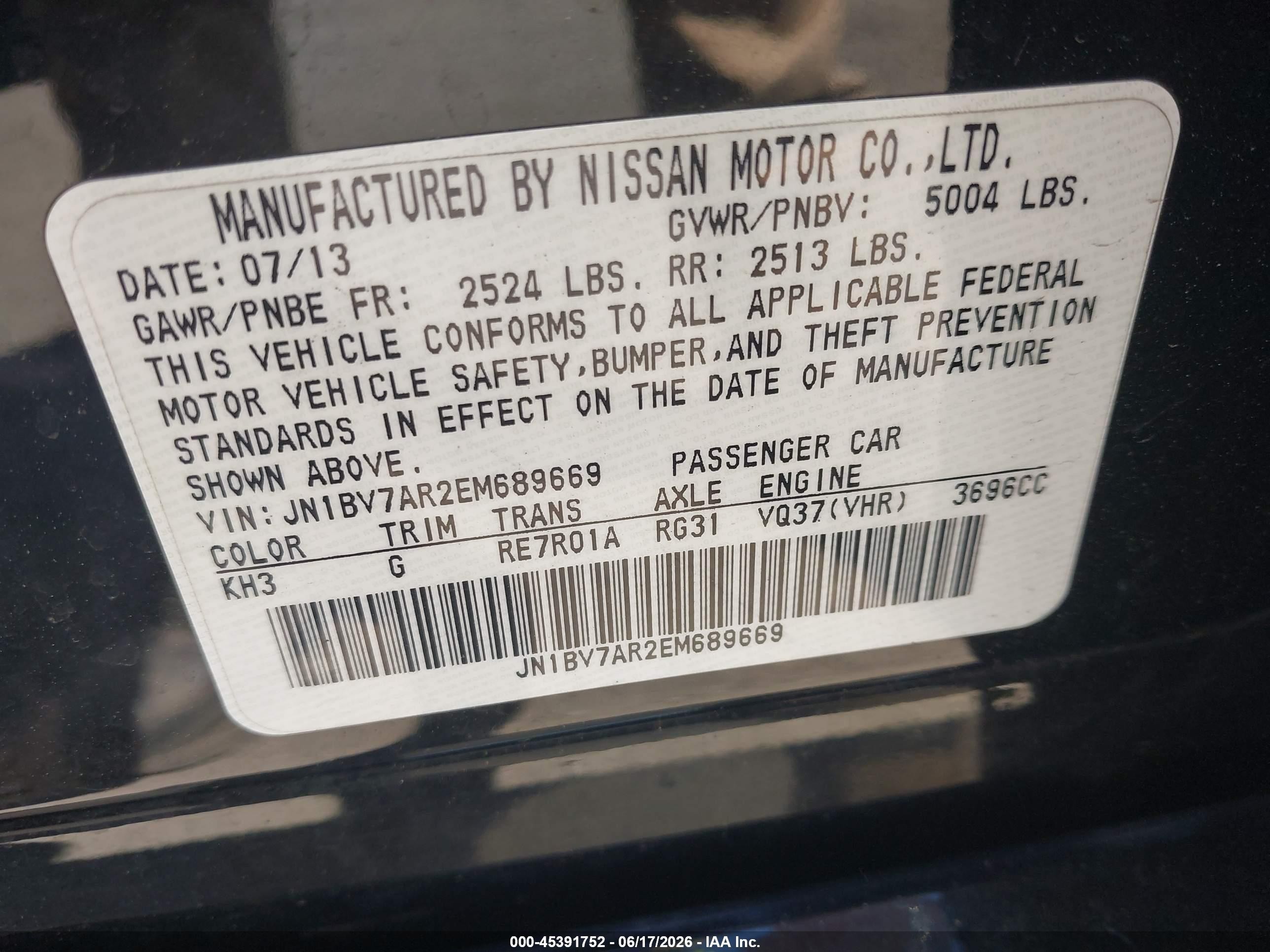 2014 Infiniti Q50 Premium Black vin: JN1BV7AR2EM689669