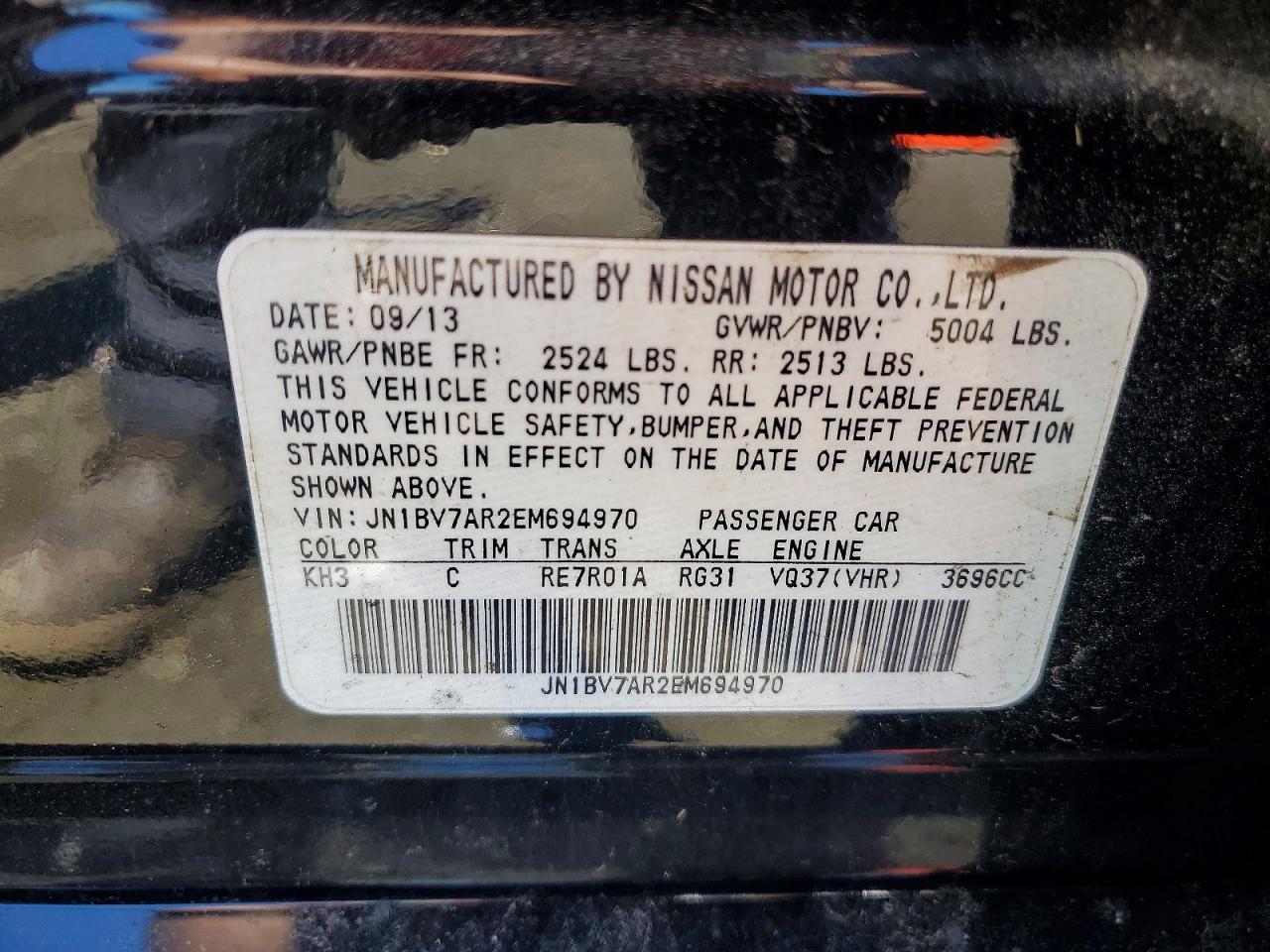 2014 Infiniti Q50 Premium Black vin: JN1BV7AR2EM694970
