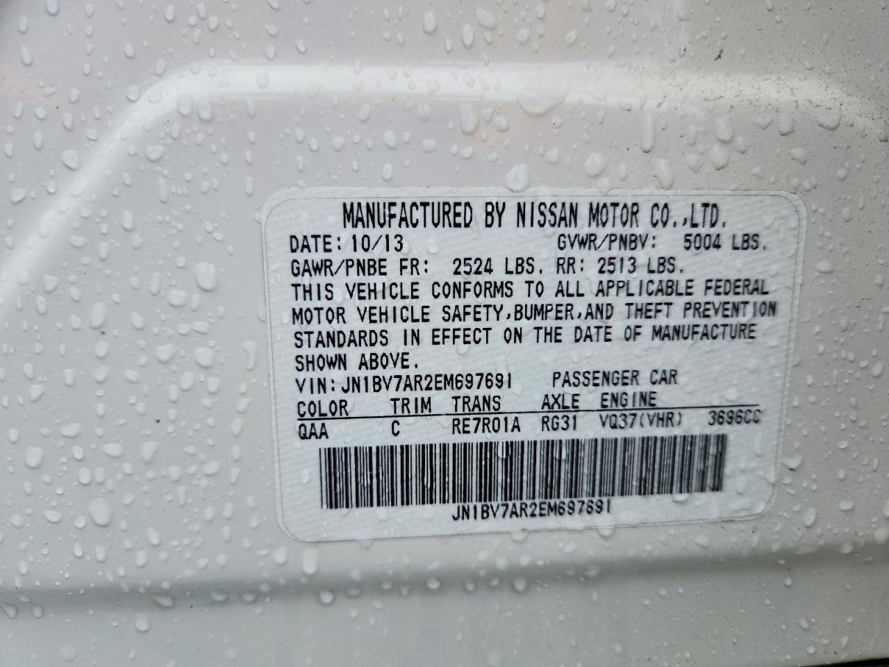 2014 Infiniti Q50 Premium White vin: JN1BV7AR2EM697691