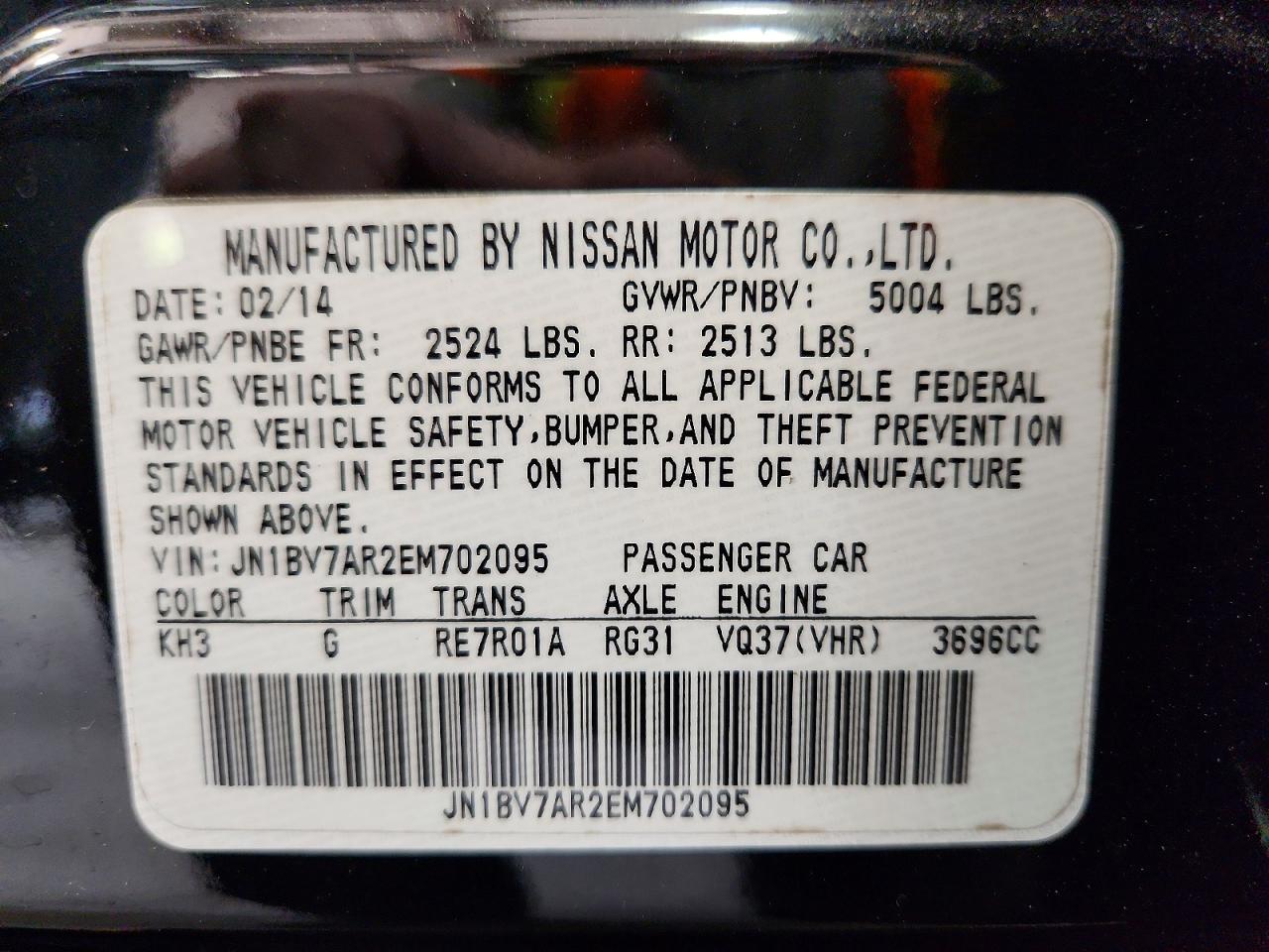 2014 Infiniti Q50 Sport Black vin: JN1BV7AR2EM702095