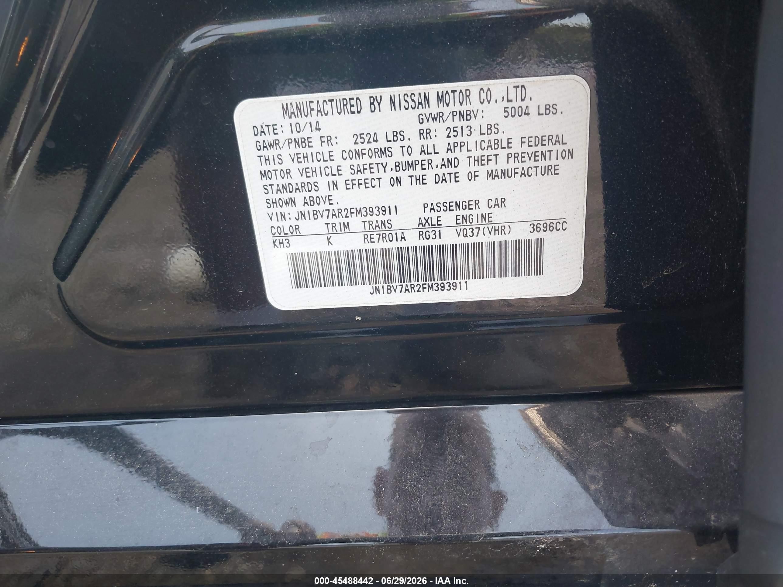2015 Infiniti Q50 Sport Black vin: JN1BV7AR2FM393911