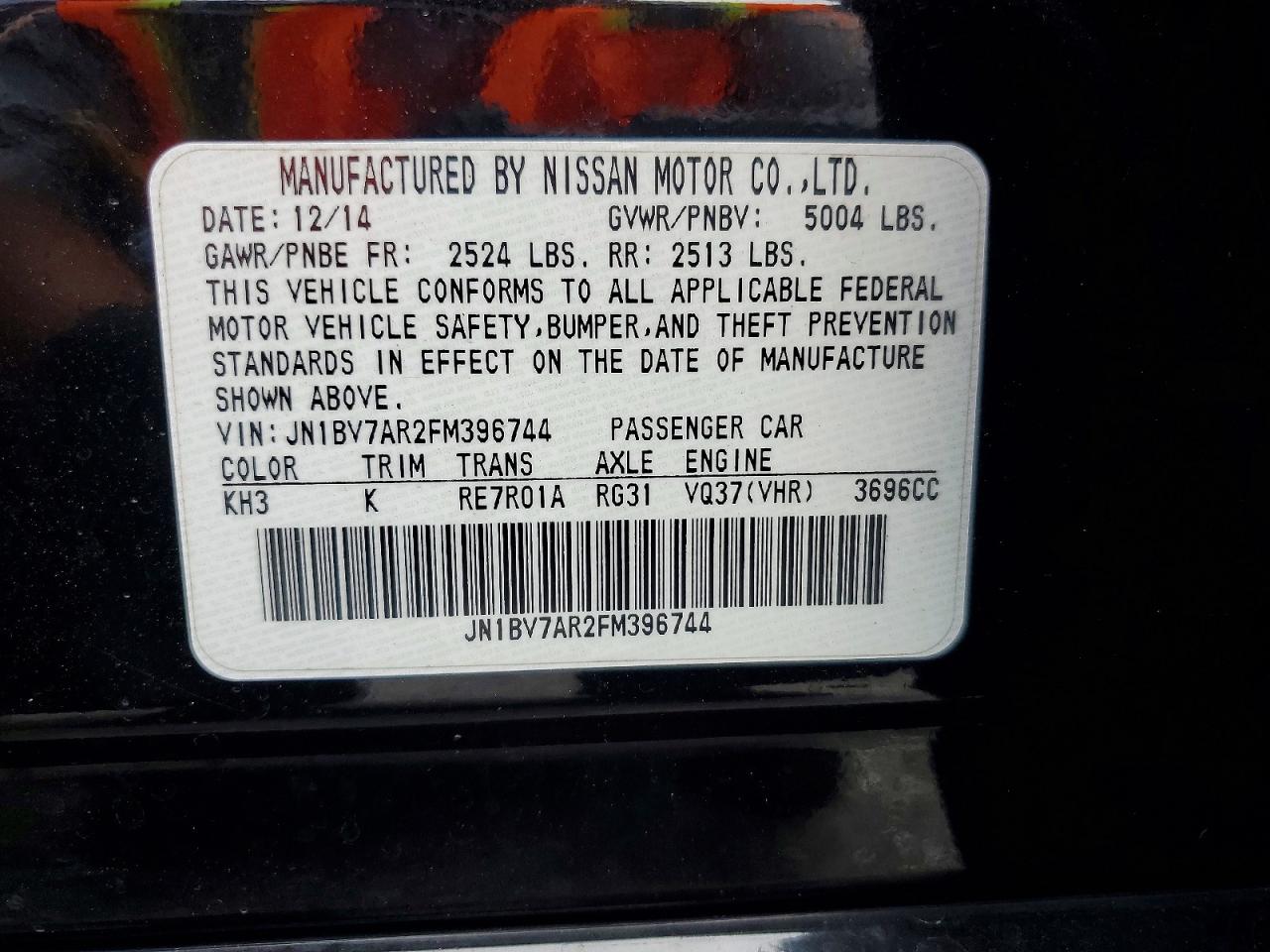 2015 Infiniti Q50 Base Black vin: JN1BV7AR2FM396744