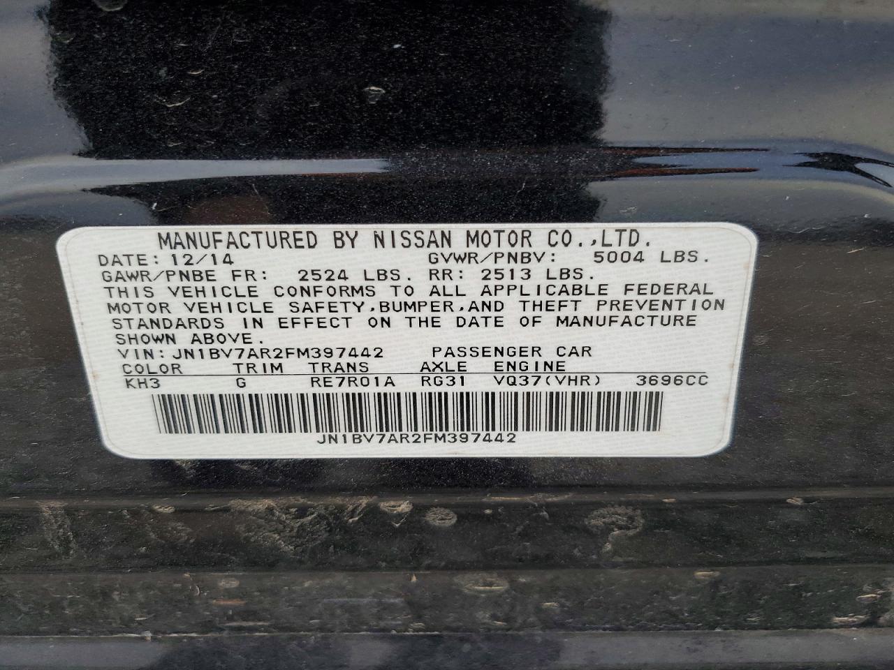 2015 Infiniti Q50 Base Black vin: JN1BV7AR2FM397442