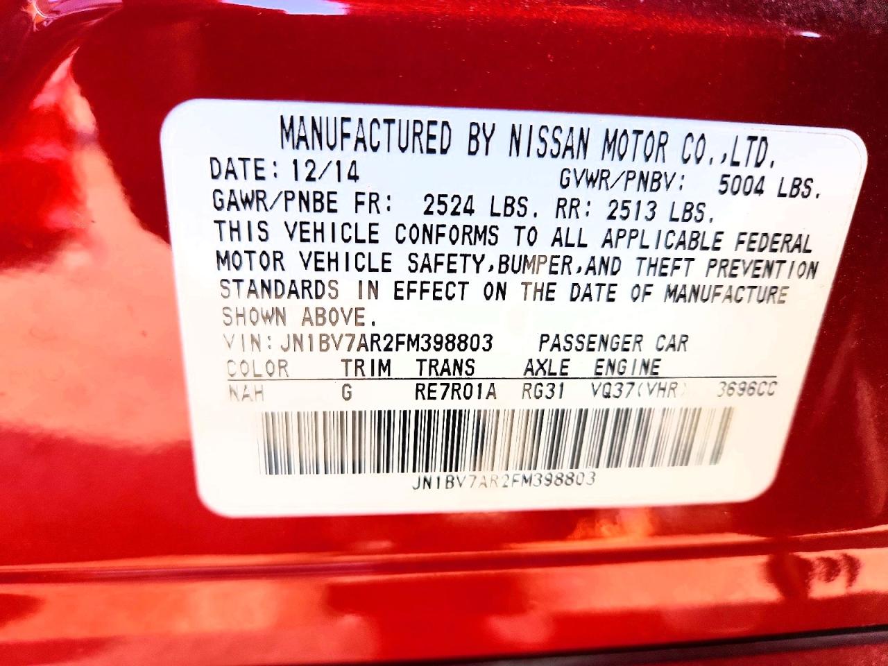 2015 Infiniti Q50 Premium Burgundy vin: JN1BV7AR2FM398803
