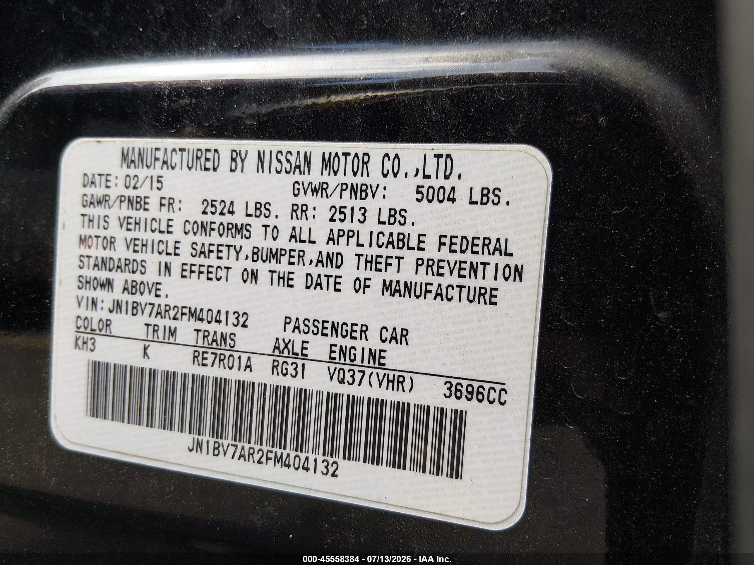 2015 Infiniti Q50 Black vin: JN1BV7AR2FM404132
