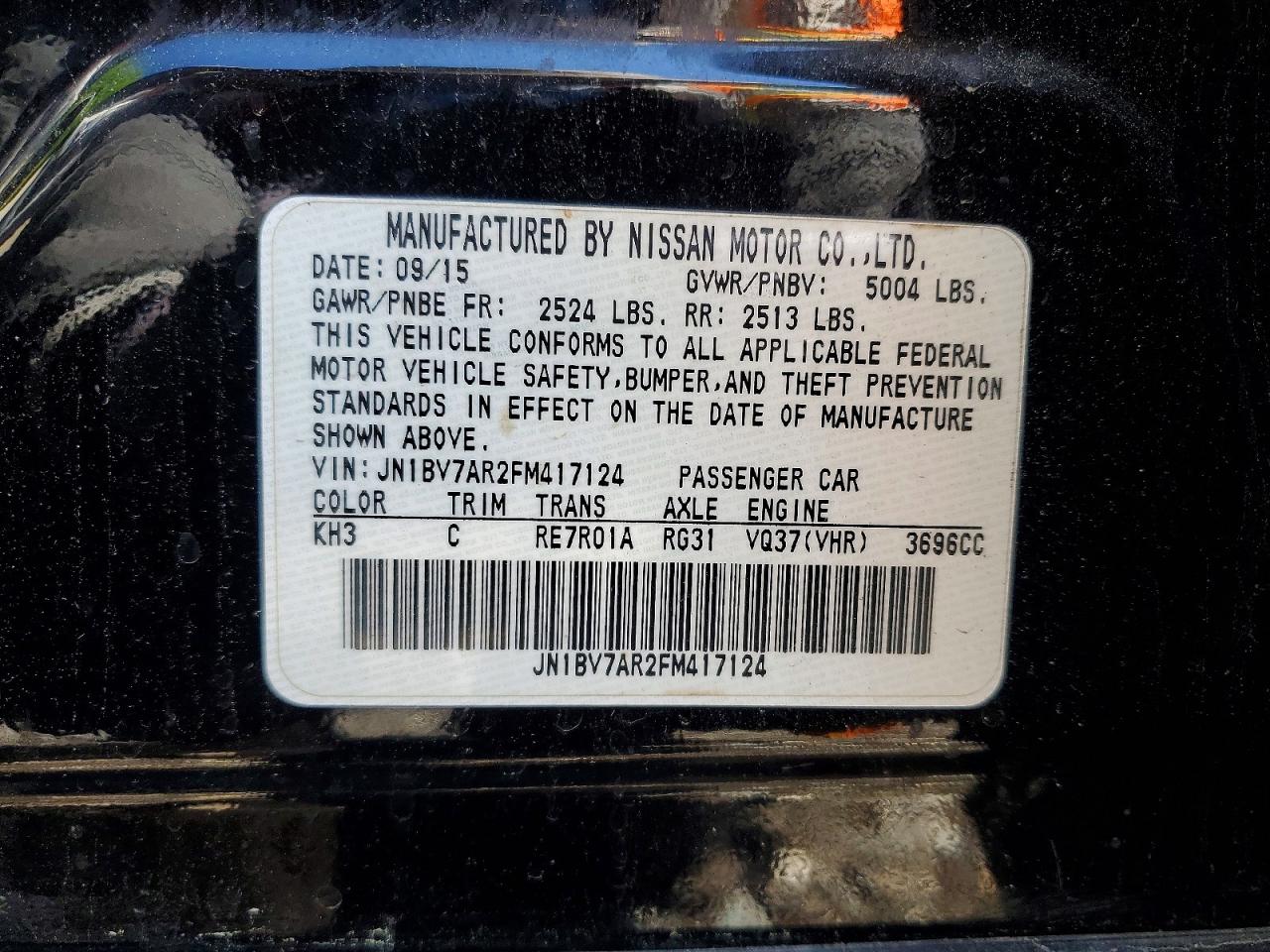 2015 Infiniti Q50 Premium Black vin: JN1BV7AR2FM417124
