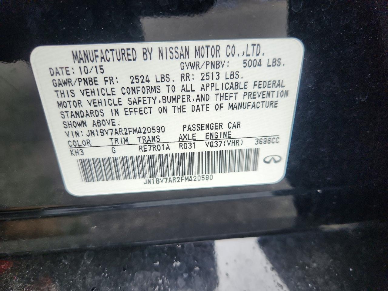 2015 Infiniti Q50 Base Black vin: JN1BV7AR2FM420590