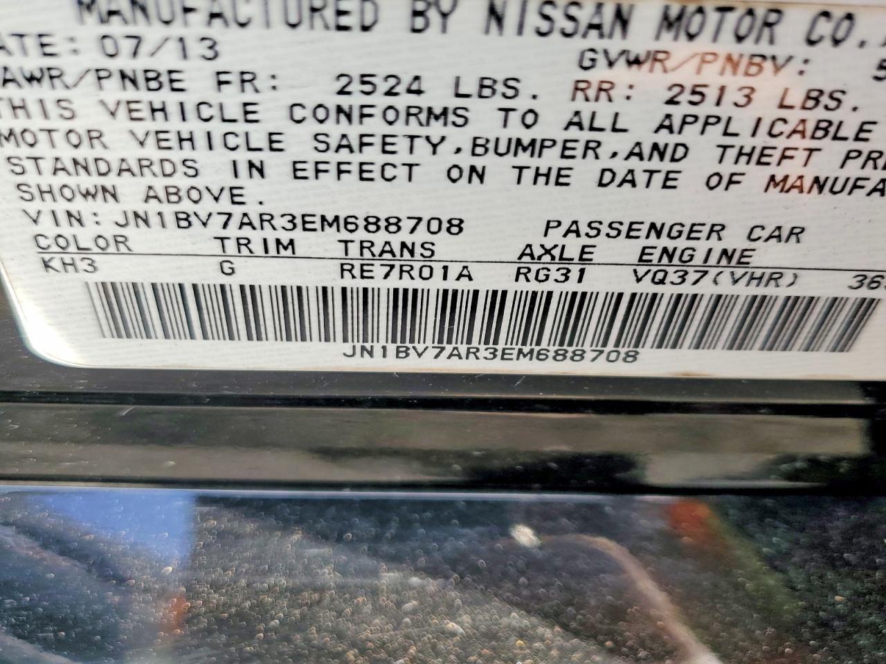 2014 Infiniti Q50 Premium Black vin: JN1BV7AR3EM688708