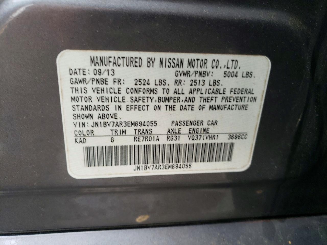 2014 Infiniti Q50 Base Gray vin: JN1BV7AR3EM694055