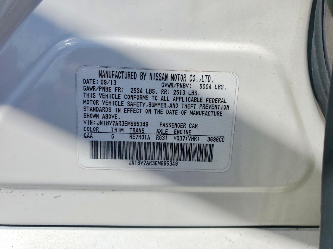 2014 Infiniti Q50 Premium White vin: JN1BV7AR3EM695349