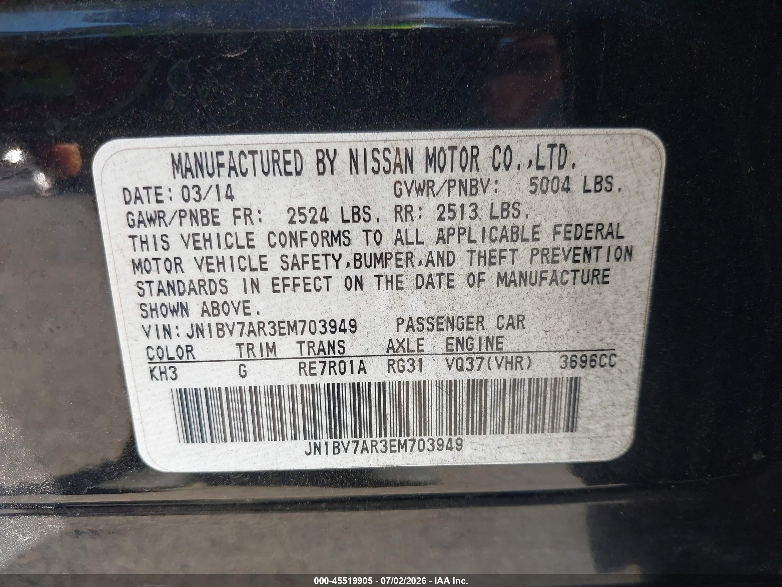 2014 Infiniti Q50 Premium Black vin: JN1BV7AR3EM703949