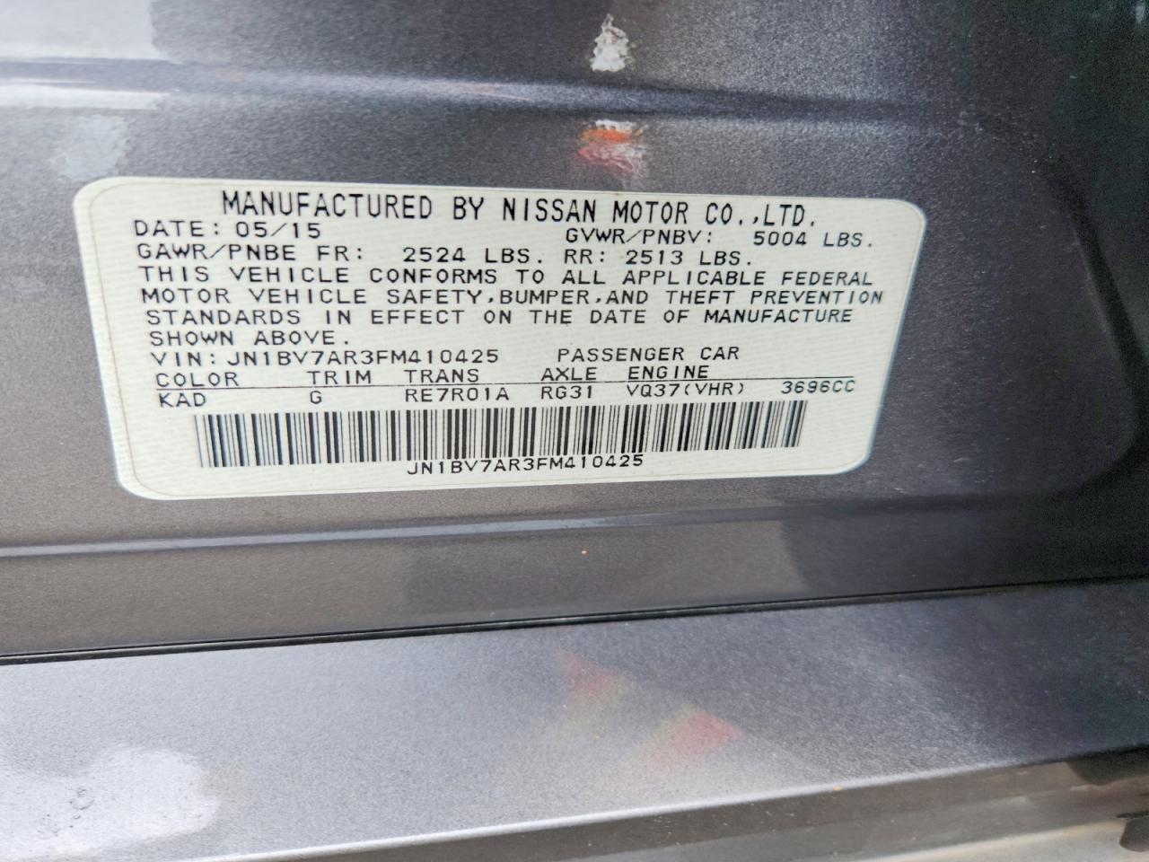 2015 Infiniti Q50 Premium Silver vin: JN1BV7AR3FM410425