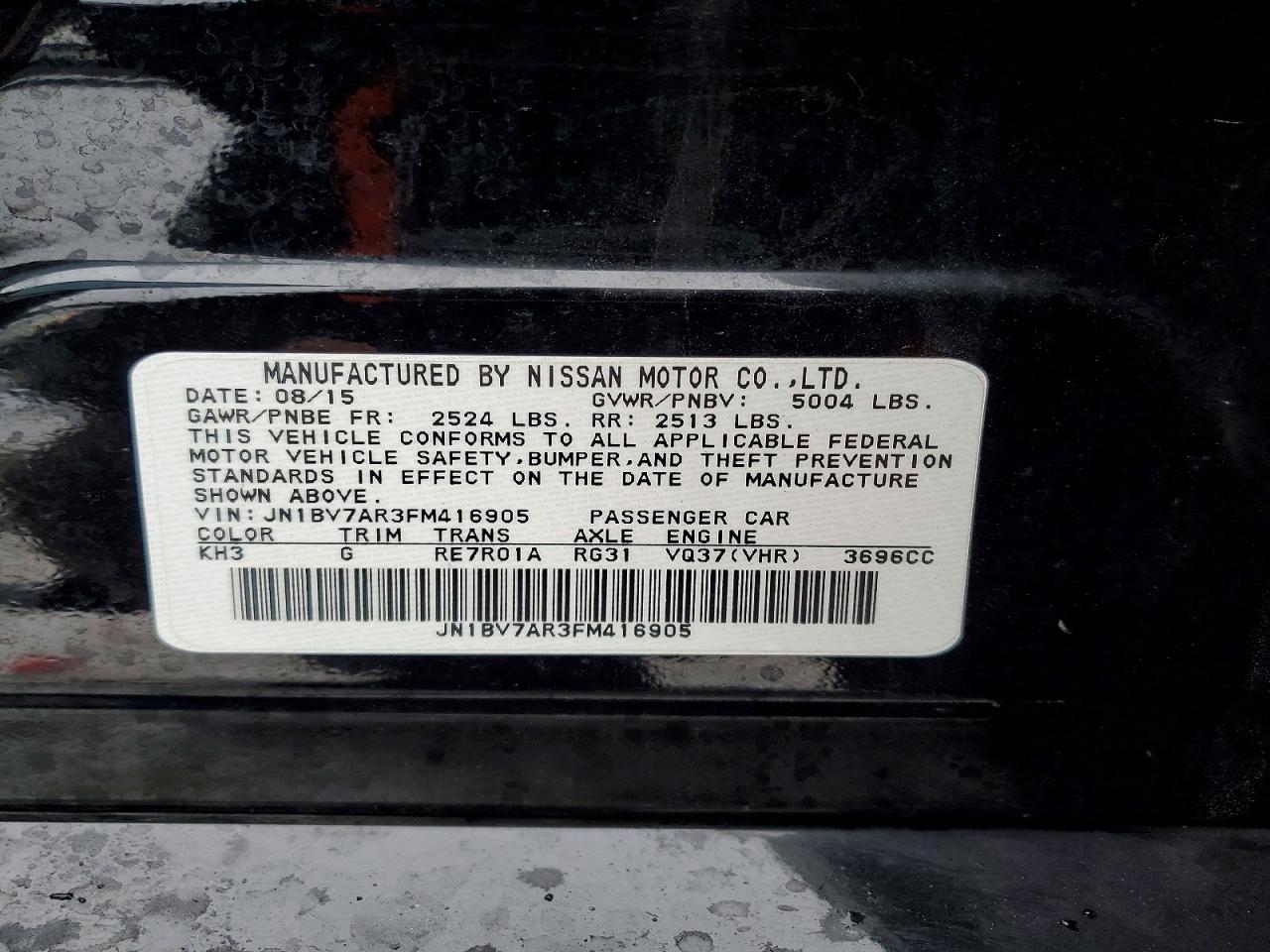 2015 Infiniti Q50 Premium Black vin: JN1BV7AR3FM416905