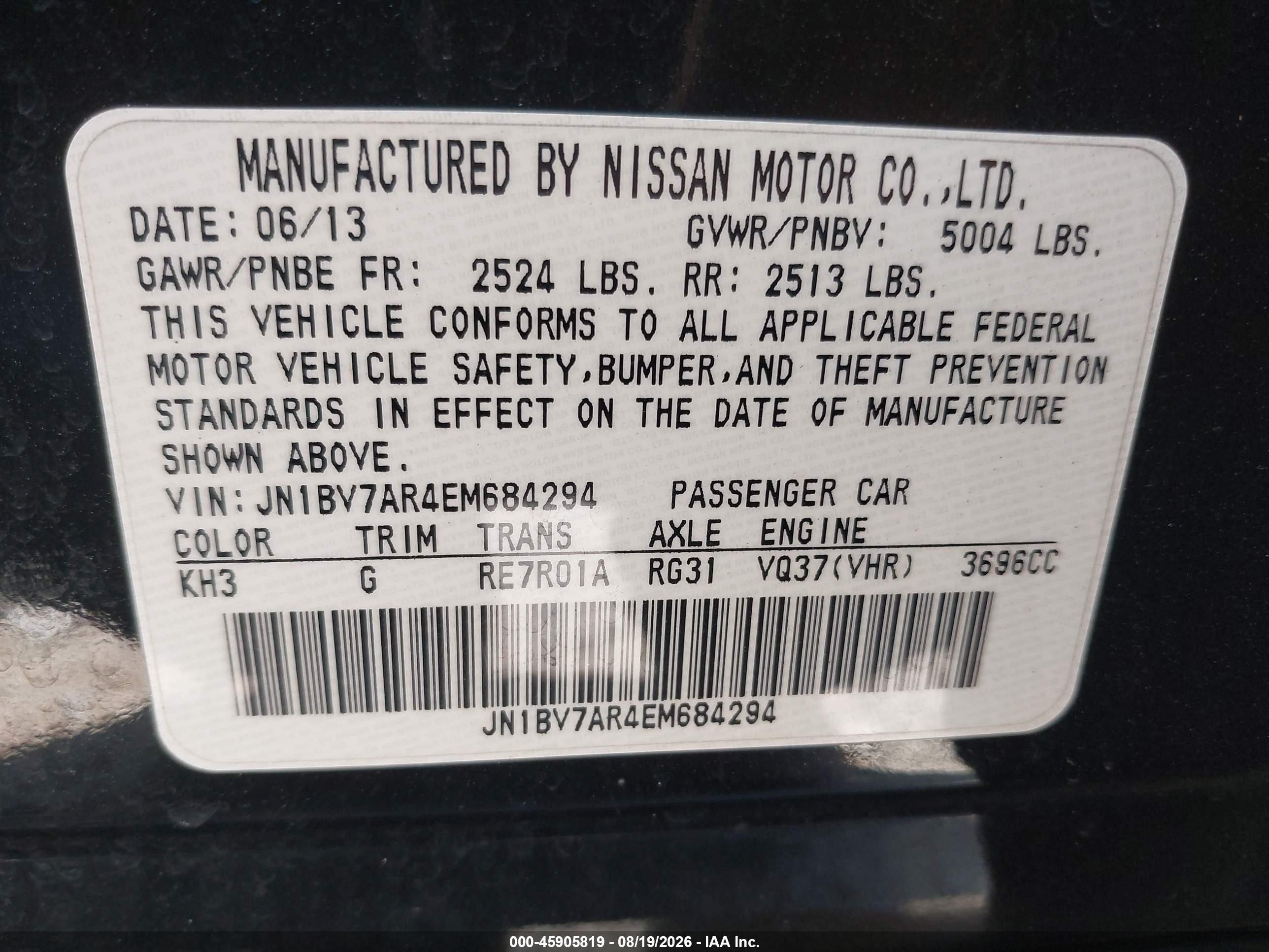 2014 Infiniti Q50 Premium Black vin: JN1BV7AR4EM684294