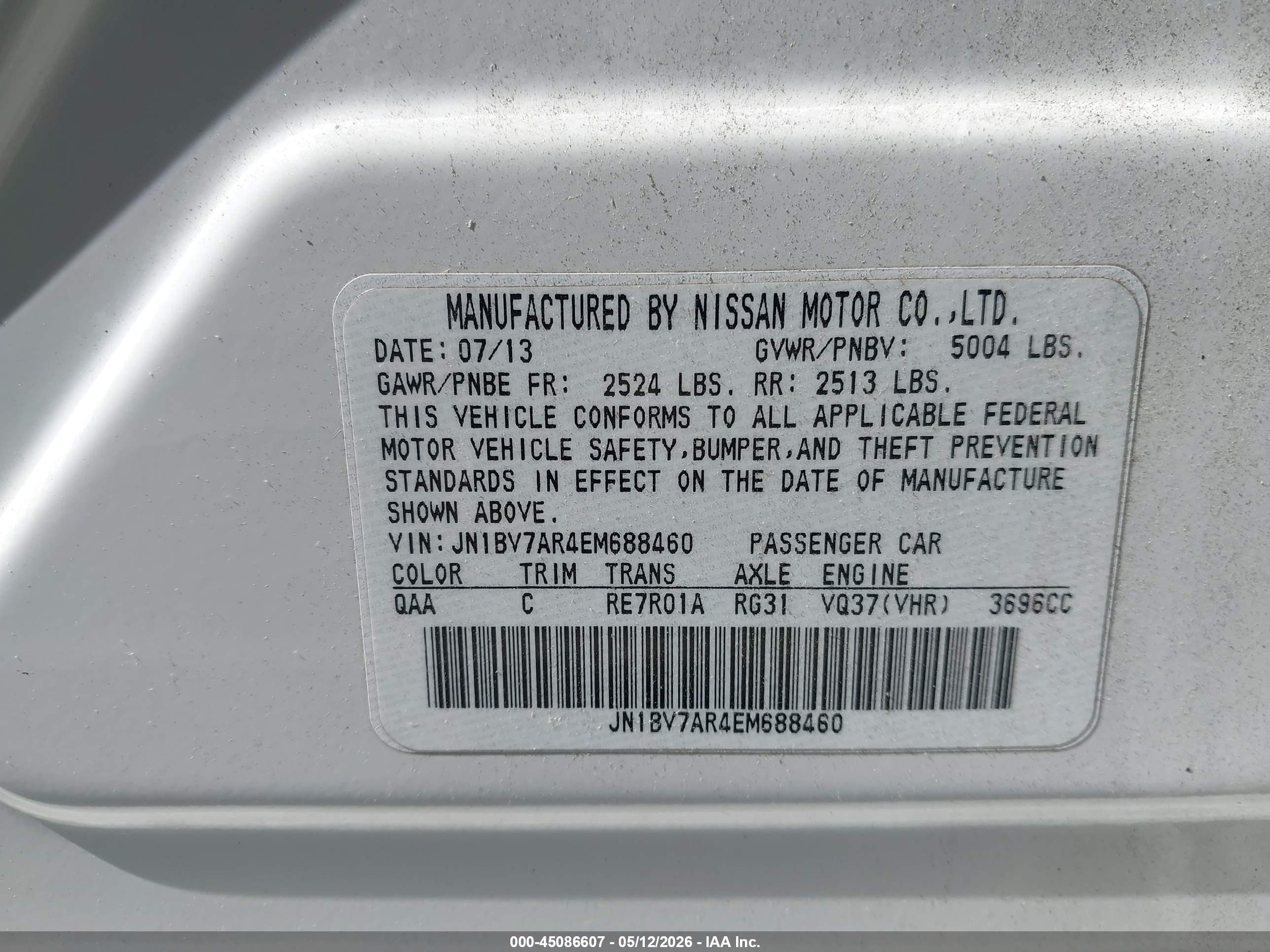 2014 Infiniti Q50 Premium White vin: JN1BV7AR4EM688460