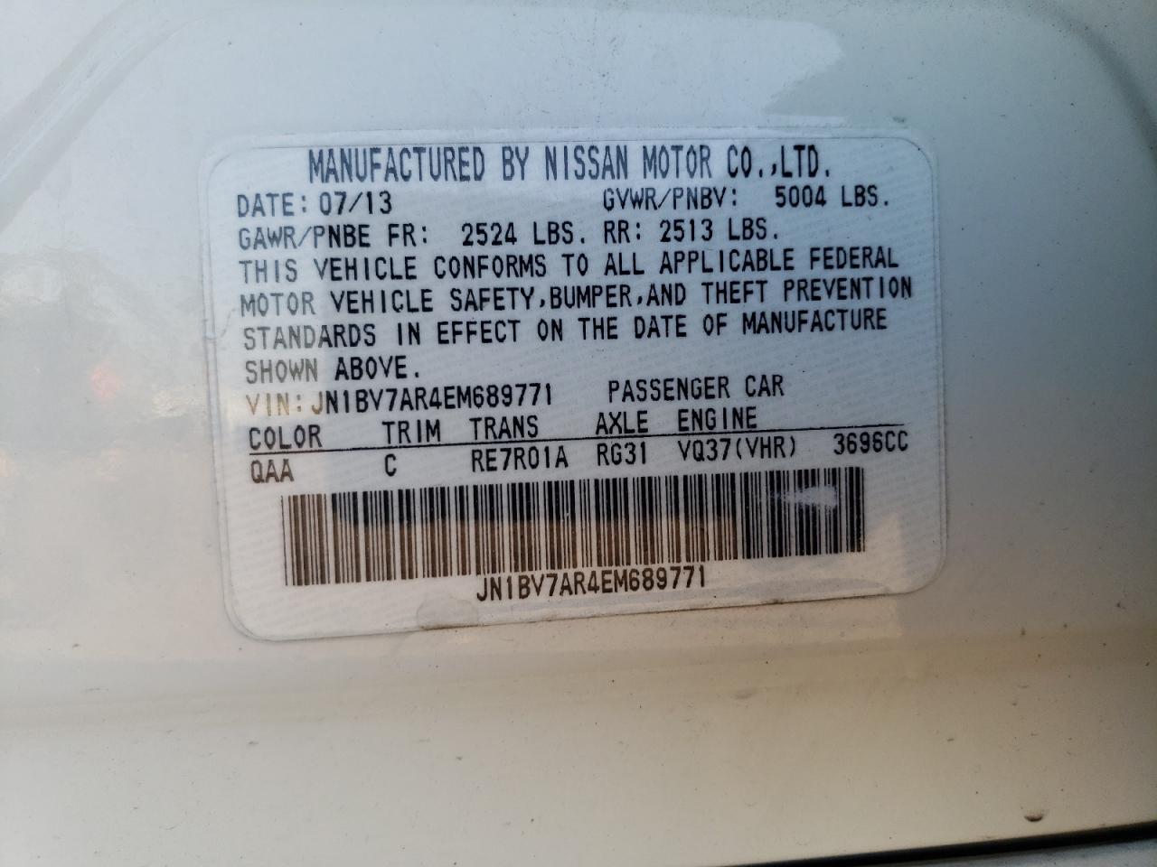 2014 Infiniti Q50 Base White vin: JN1BV7AR4EM689771