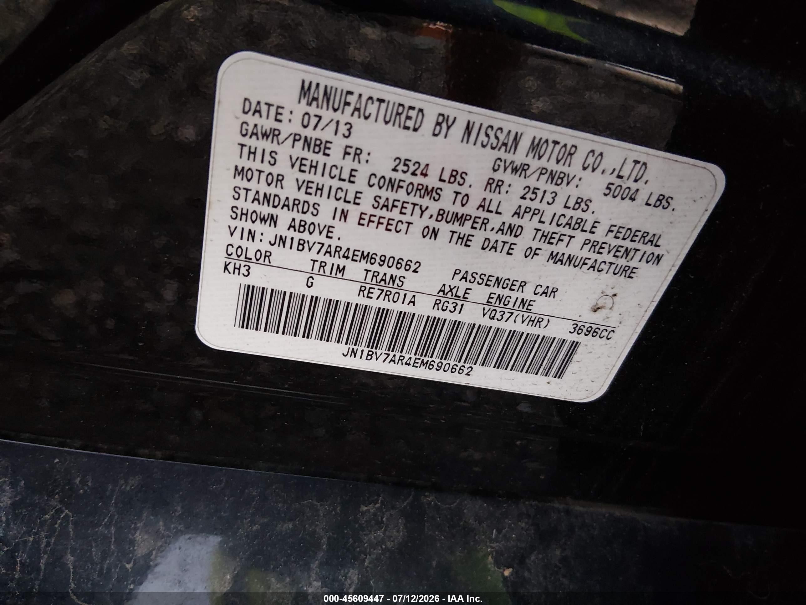 2014 Infiniti Q50 Premium Black vin: JN1BV7AR4EM690662