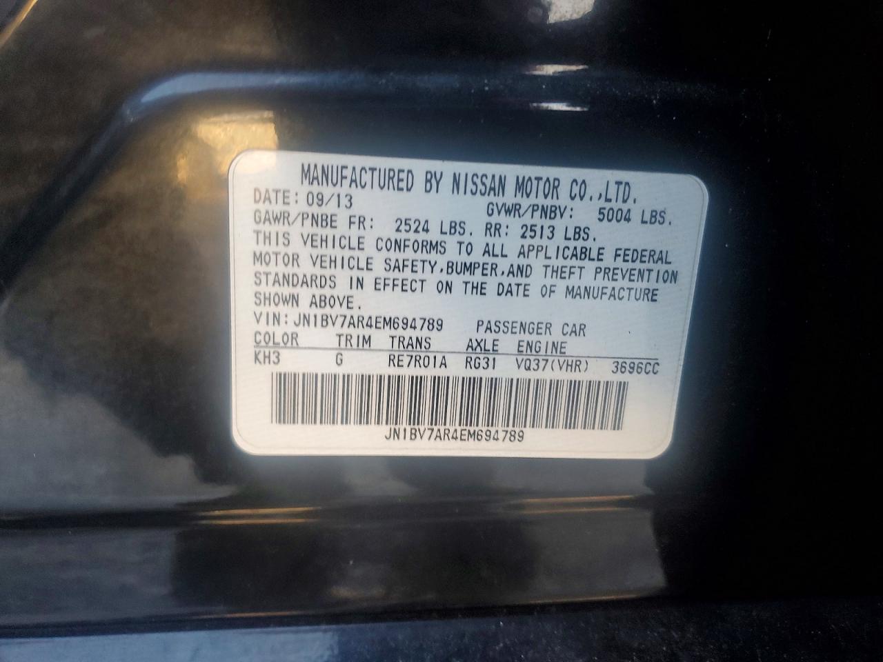 2014 Infiniti Q50 Black vin: JN1BV7AR4EM694789