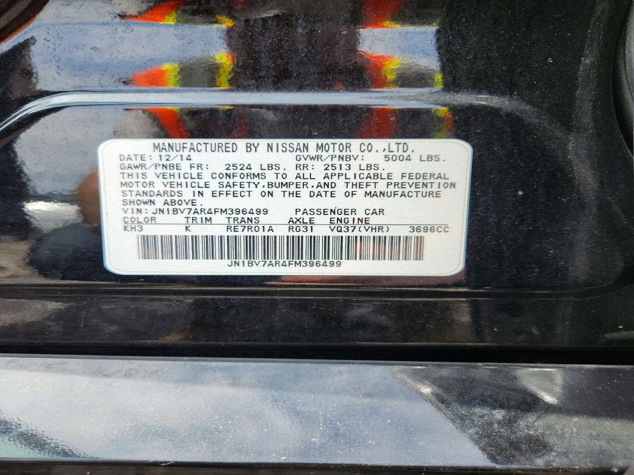 2015 Infiniti Q50 Base Black vin: JN1BV7AR4FM396499