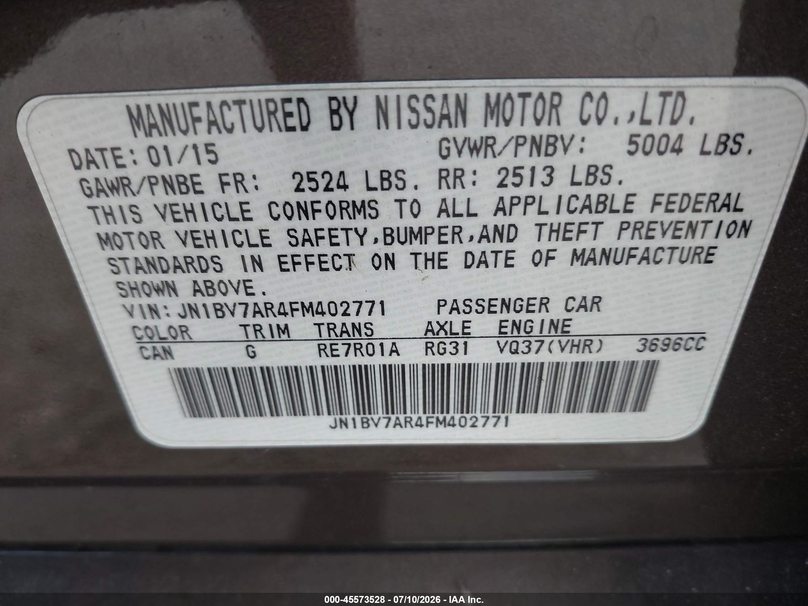 2015 Infiniti Q50 Premium Brown vin: JN1BV7AR4FM402771