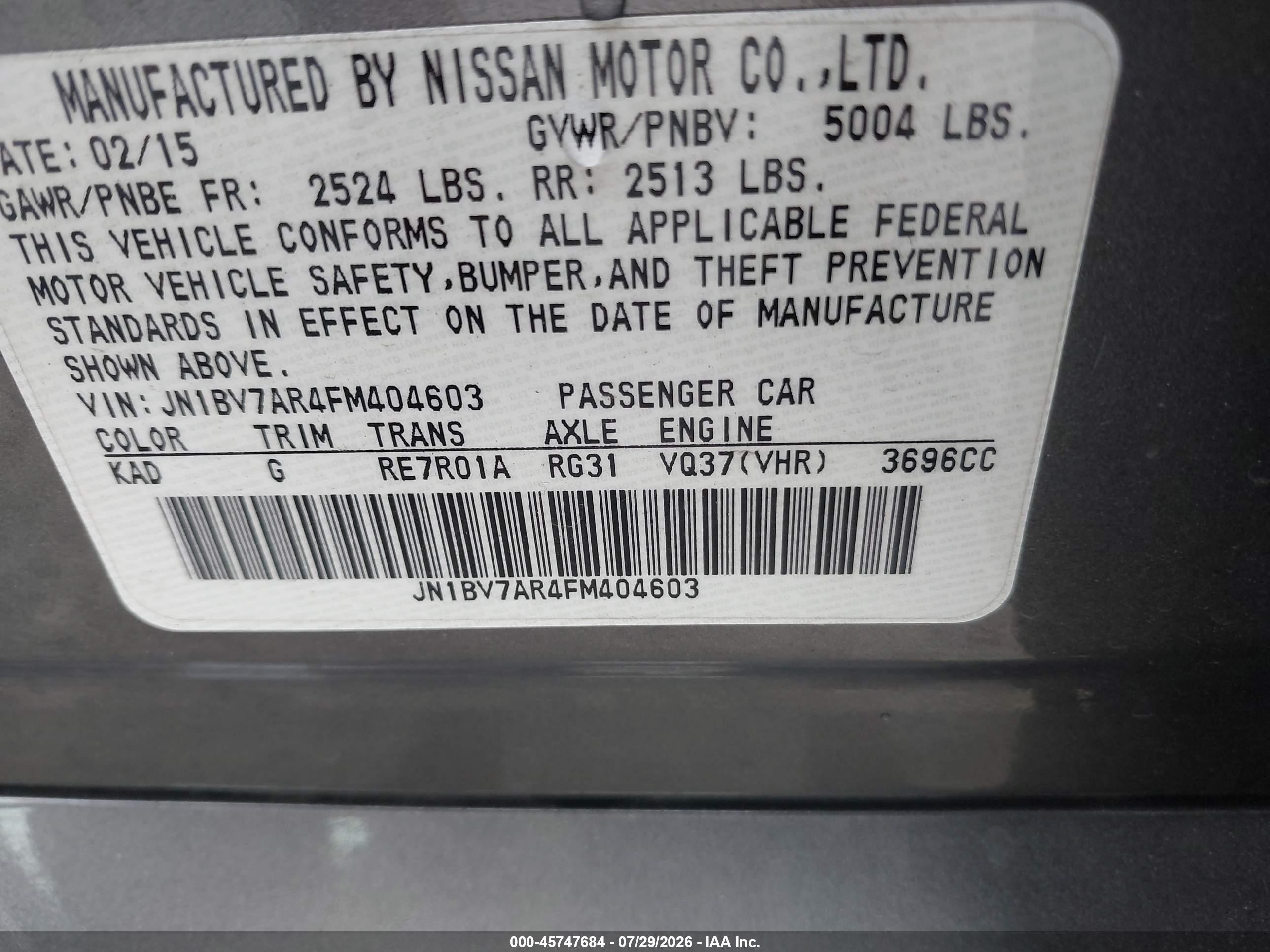 2015 Infiniti Q50 Premium Gray vin: JN1BV7AR4FM404603