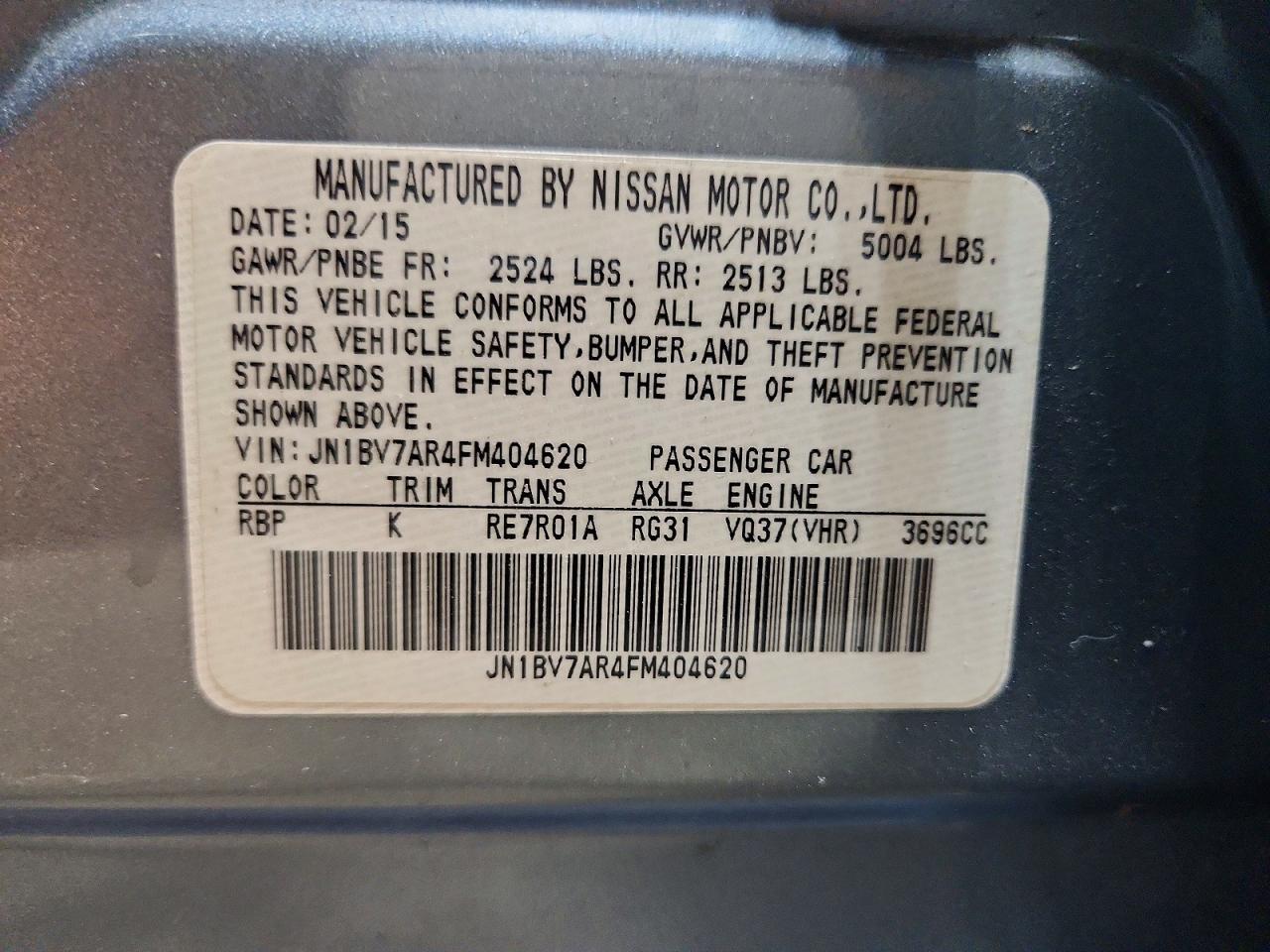 2015 Infiniti Q50 Premium Blue vin: JN1BV7AR4FM404620