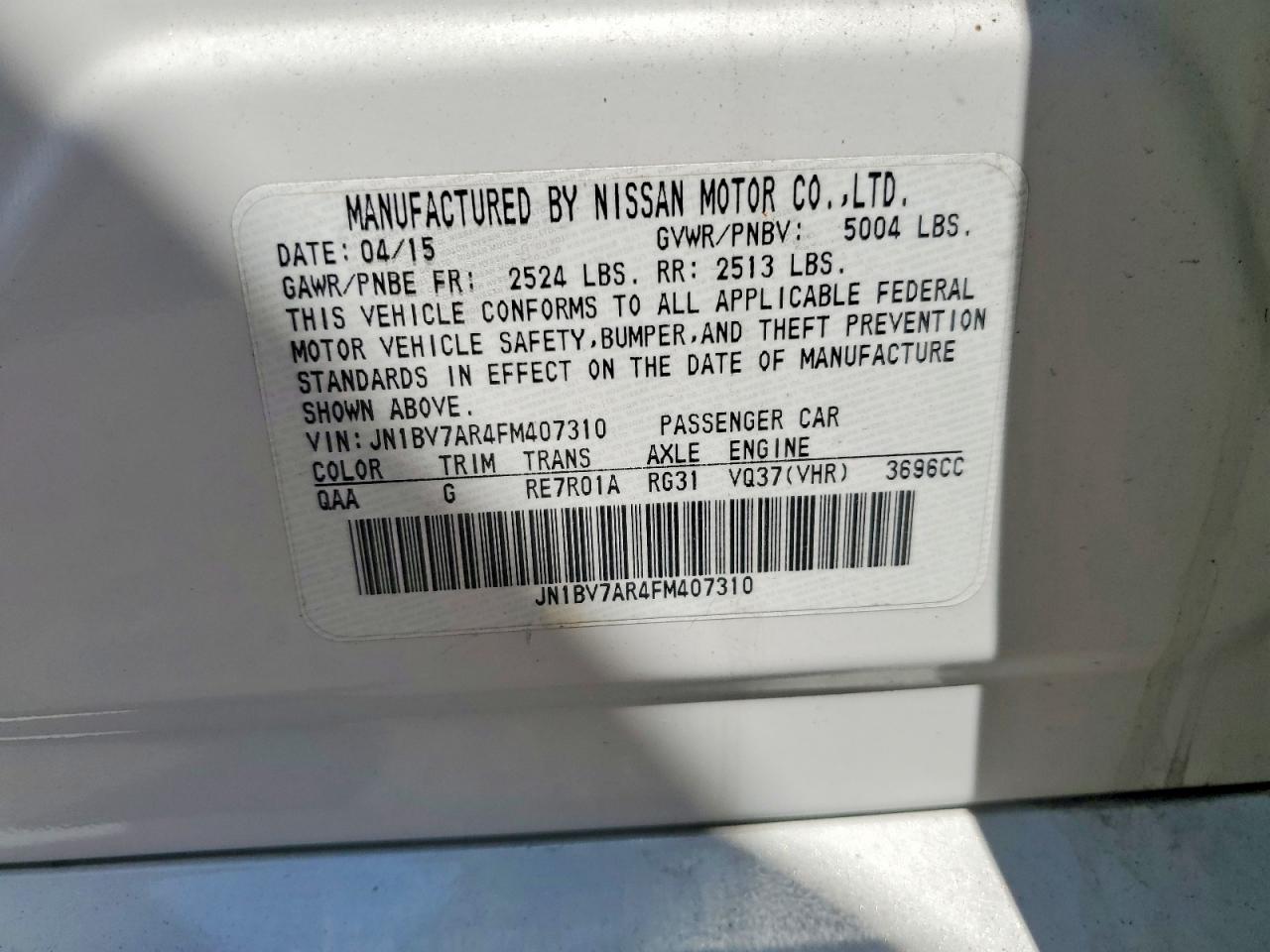 2015 Infiniti Q50 Premium Белый vin: JN1BV7AR4FM407310