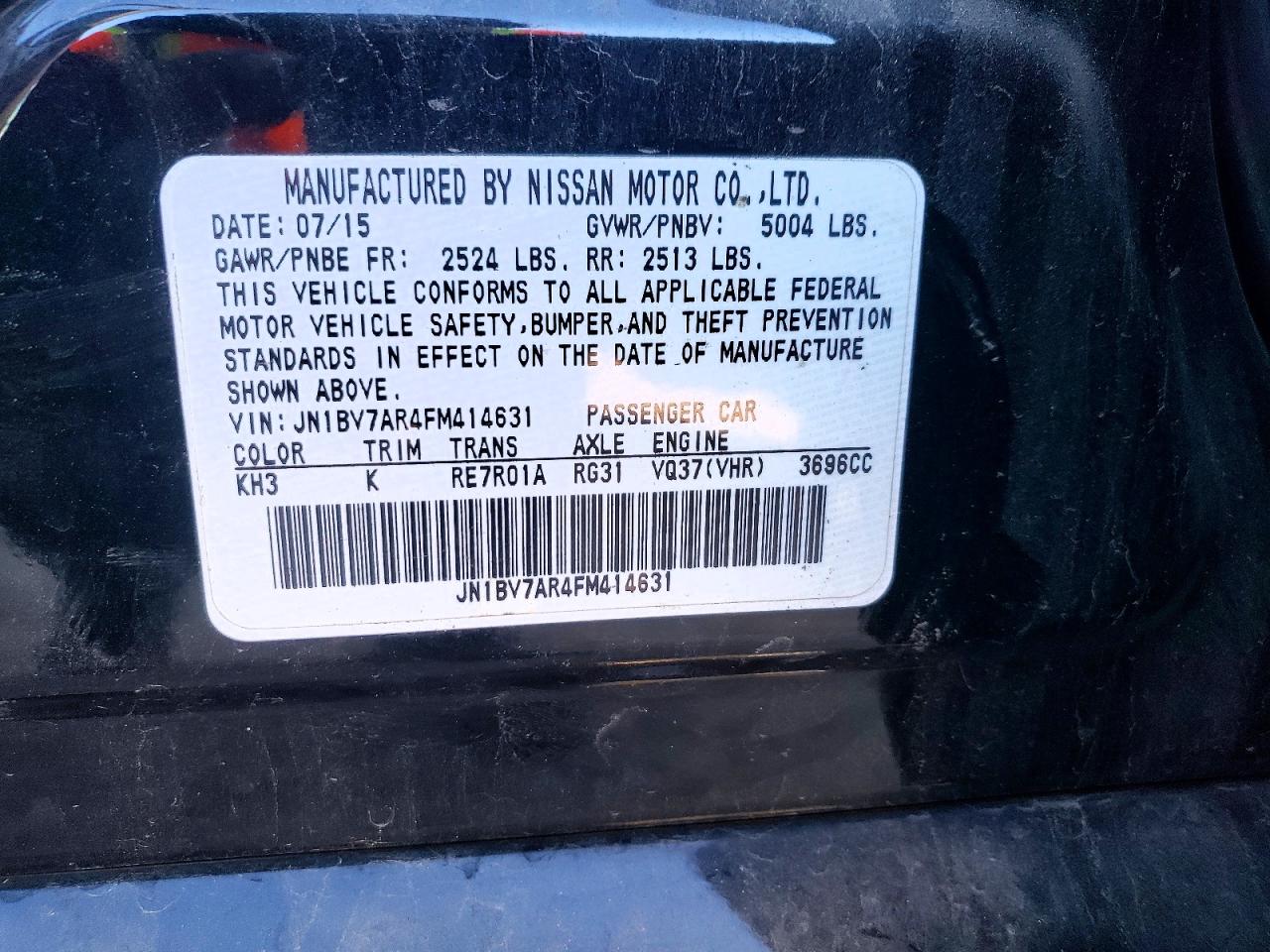 2015 Infiniti Q50 Base Black vin: JN1BV7AR4FM414631