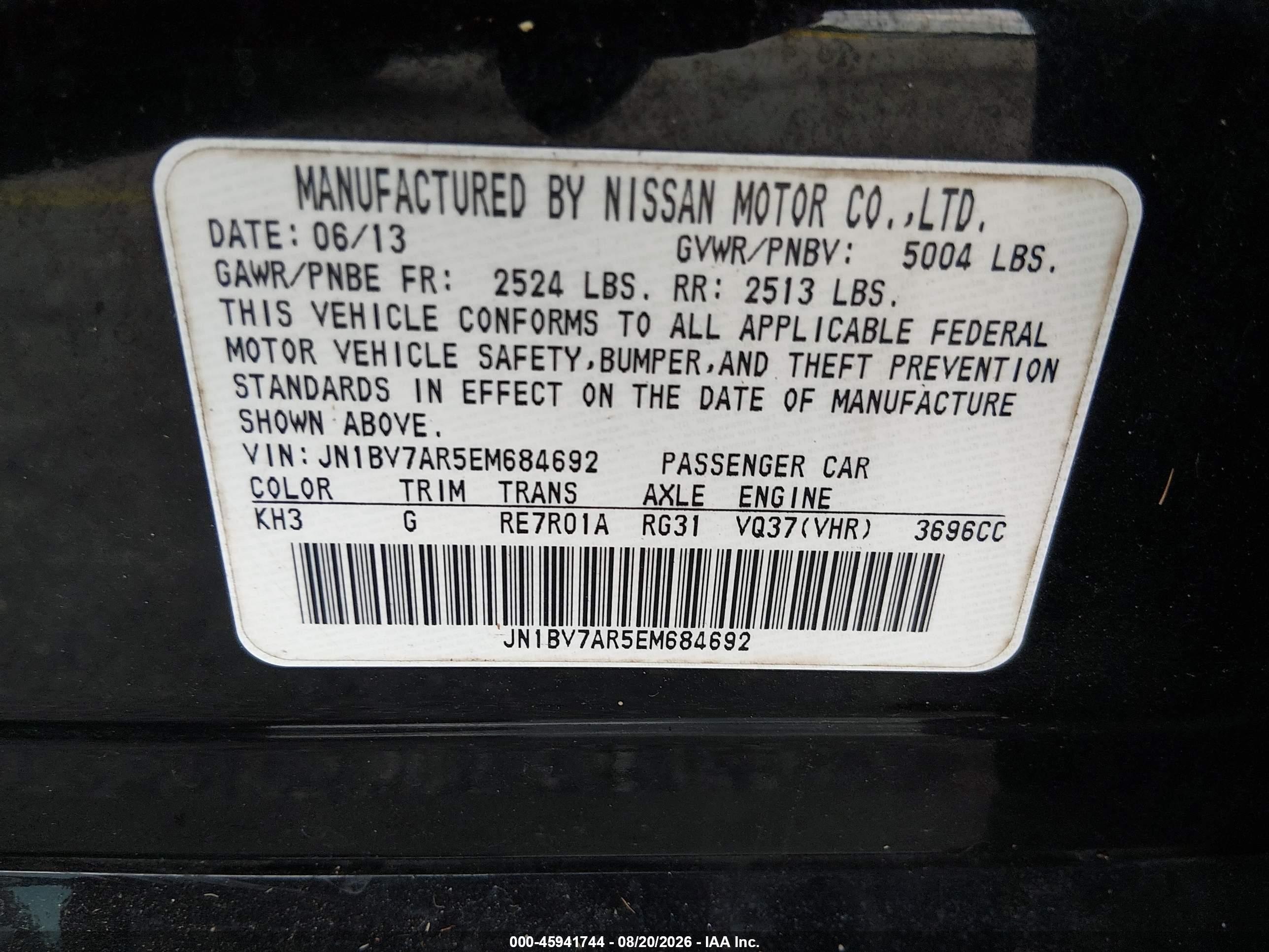2014 Infiniti Q50 Sport Black vin: JN1BV7AR5EM684692