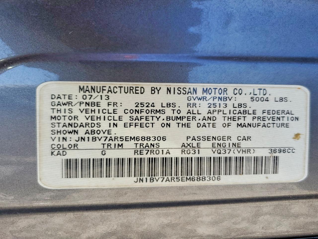 2014 Infiniti Q50 Premium Gray vin: JN1BV7AR5EM688306