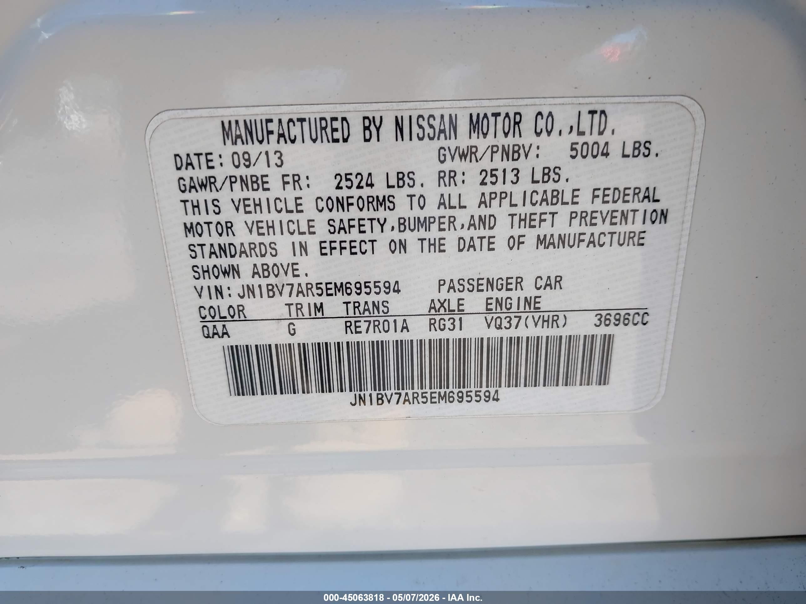 2014 Infiniti Q50 Premium Белый vin: JN1BV7AR5EM695594
