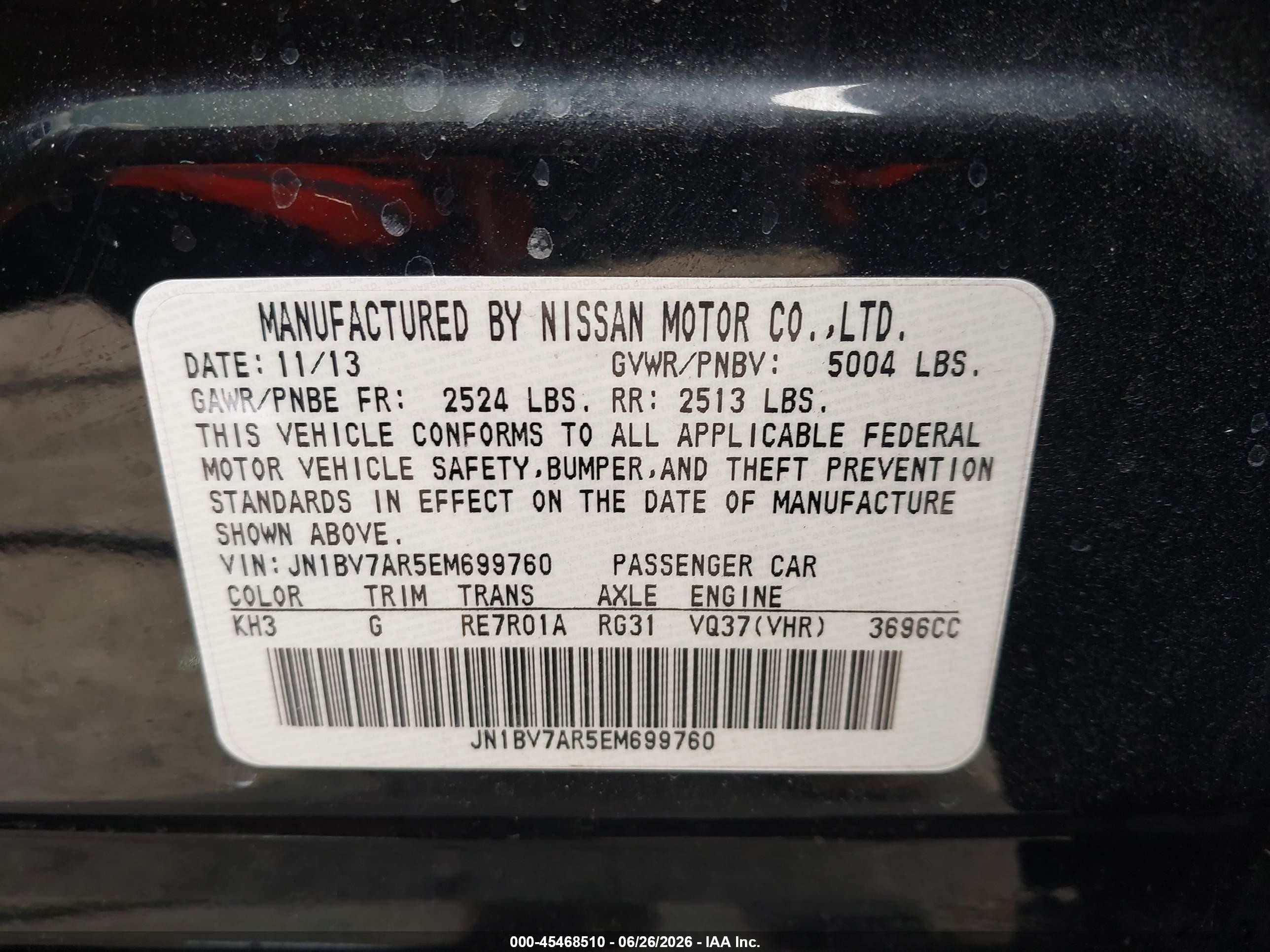 2014 Infiniti Q50 Premium Black vin: JN1BV7AR5EM699760