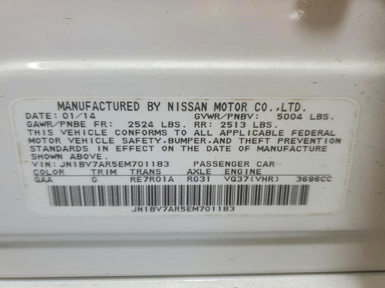 2014 Infiniti Q50 Premium Белый vin: JN1BV7AR5EM701183