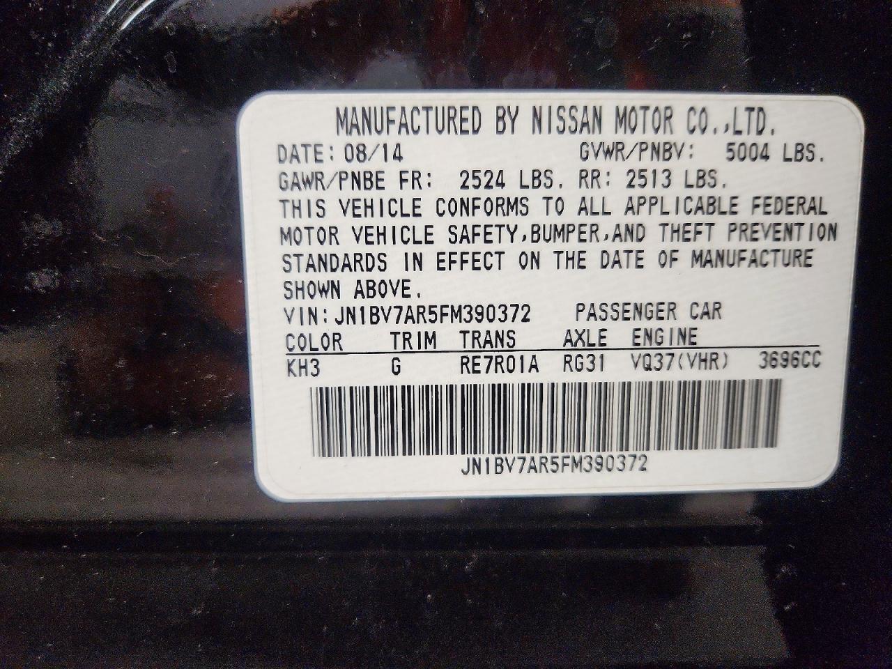 2015 Infiniti Q50 Premium Black vin: JN1BV7AR5FM390372